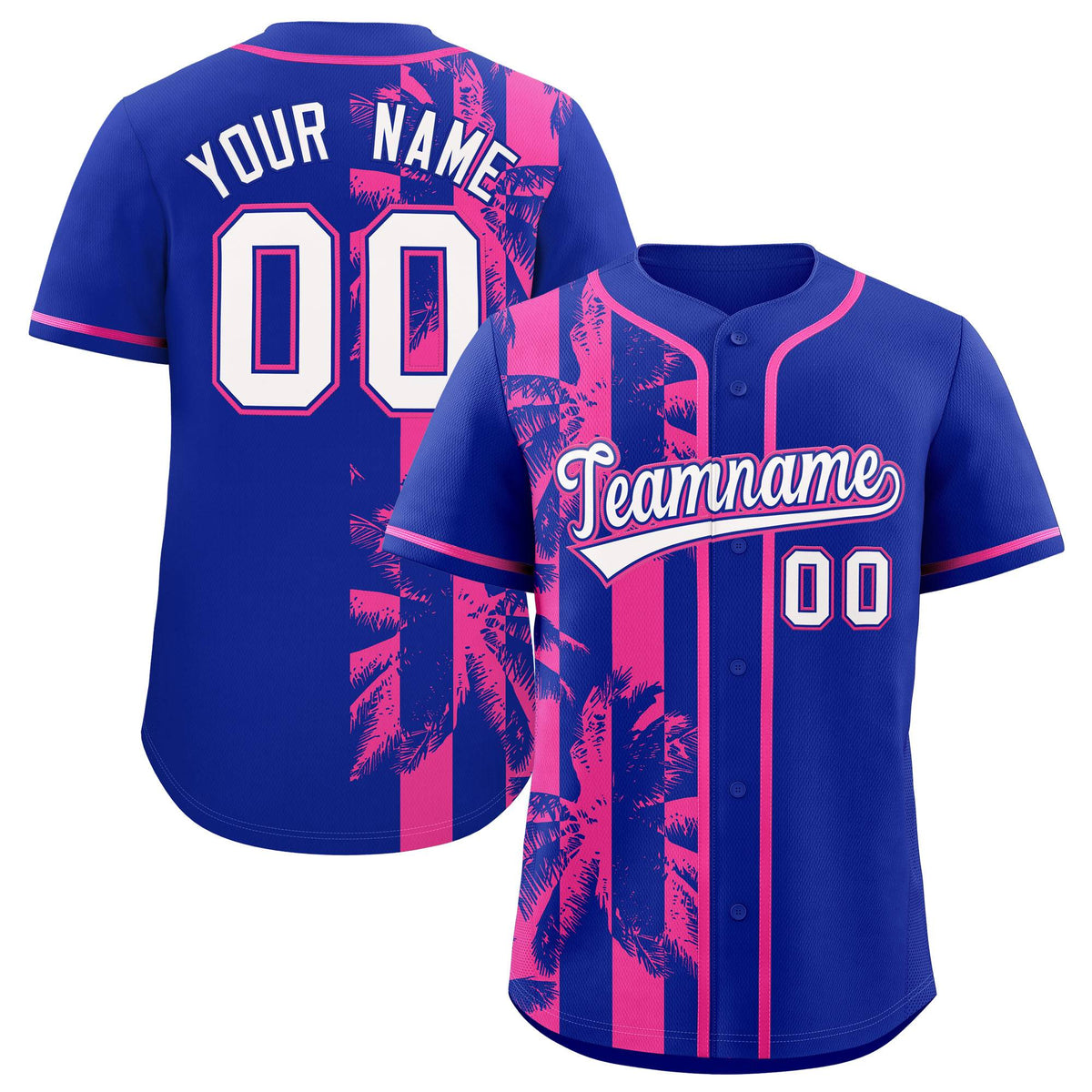 Custom Royal Pink Split Fashion Coconut Tree Design Authentic Baseball Jersey| KXKSHOP