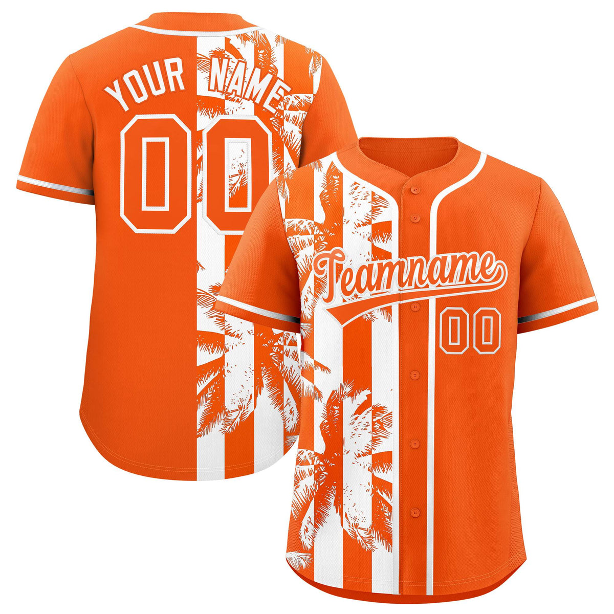 Custom Orange White Split Fashion Coconut Tree Design Authentic Baseball Jersey| KXKSHOP