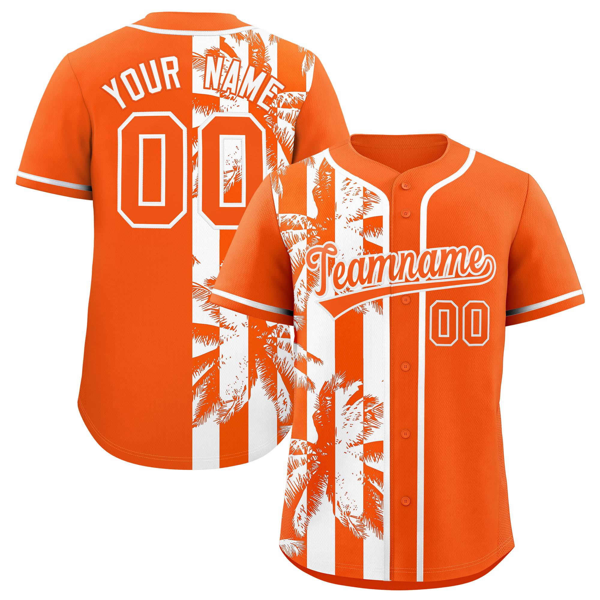 Custom Orange White Split Fashion Coconut Tree Design Authentic Baseball Jersey| KXKSHOP