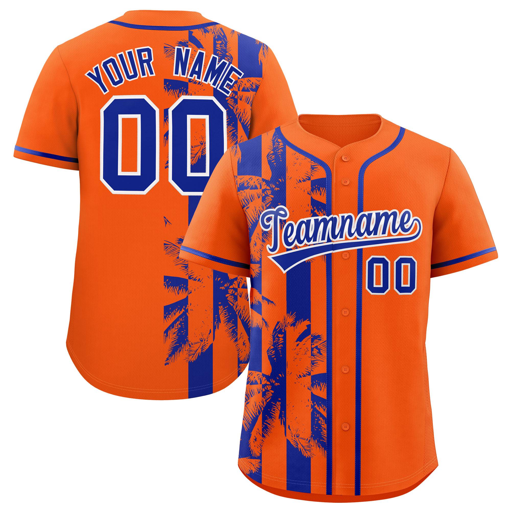 Custom Orange Royal Split Fashion Coconut Tree Design Authentic Baseball Jersey| KXKSHOP
