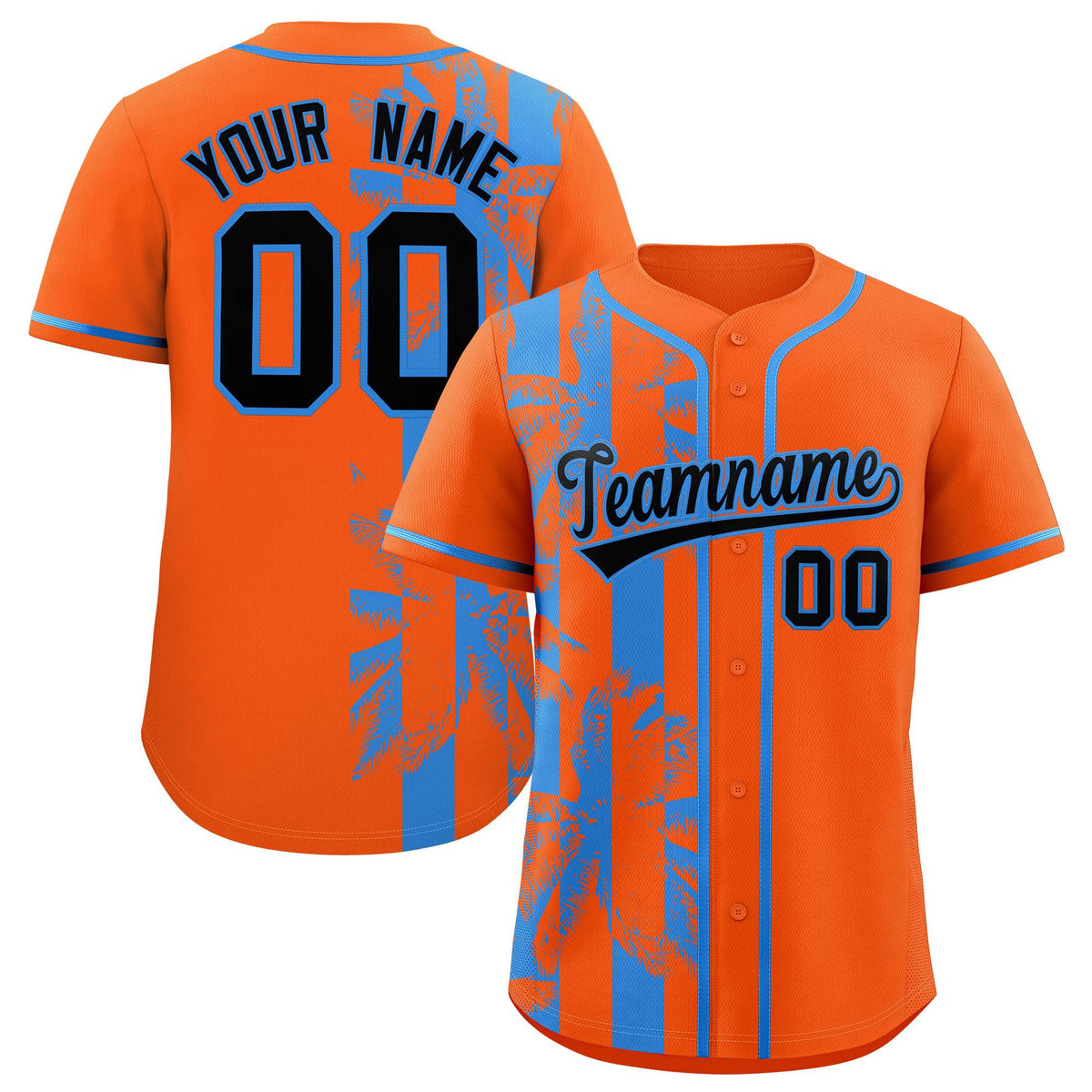 Custom Orange Powder Blue Split Fashion Coconut Tree Design Authentic Baseball Jersey| KXKSHOP