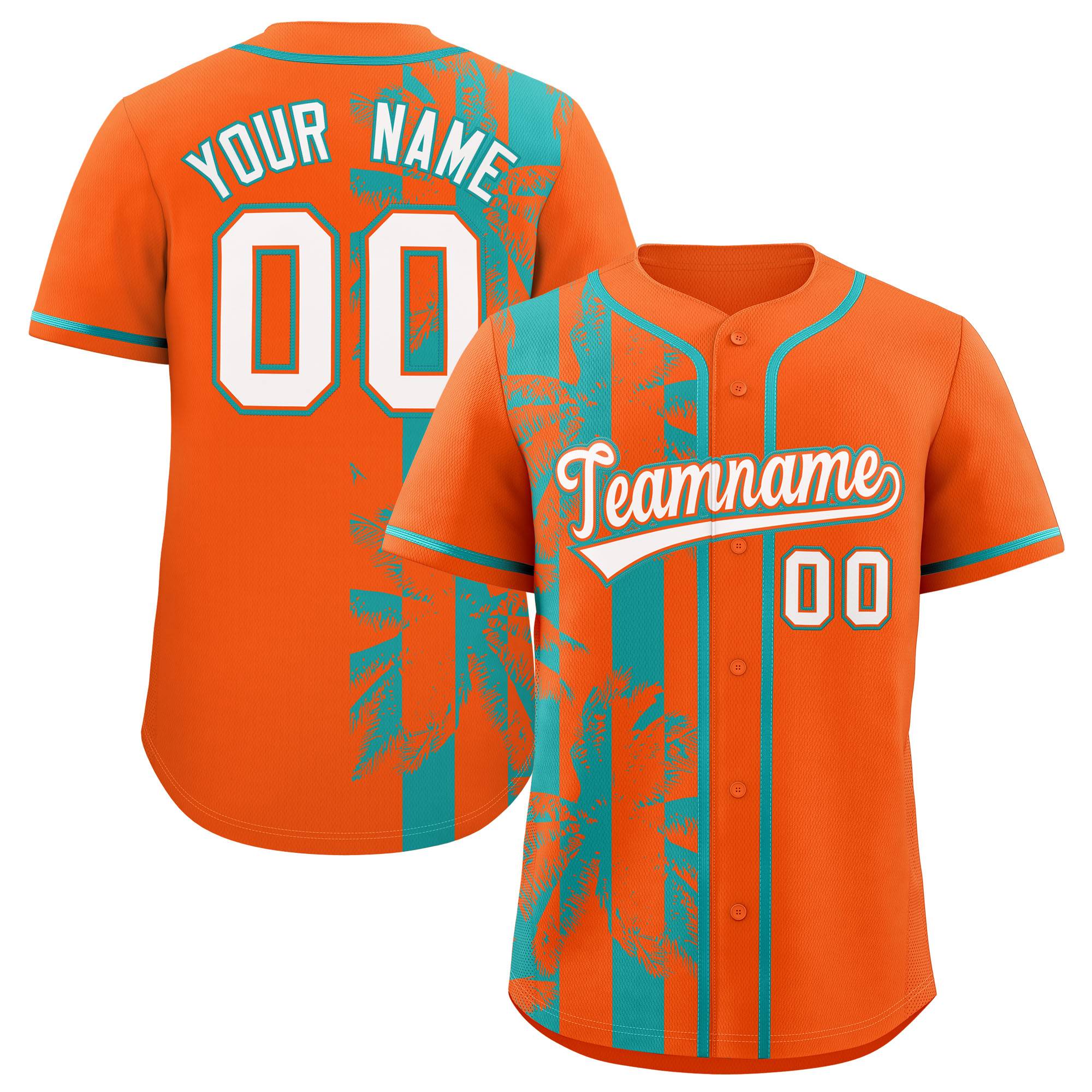Custom Orange Aqua Split Fashion Coconut Tree Design Authentic Baseball Jersey| KXKSHOP