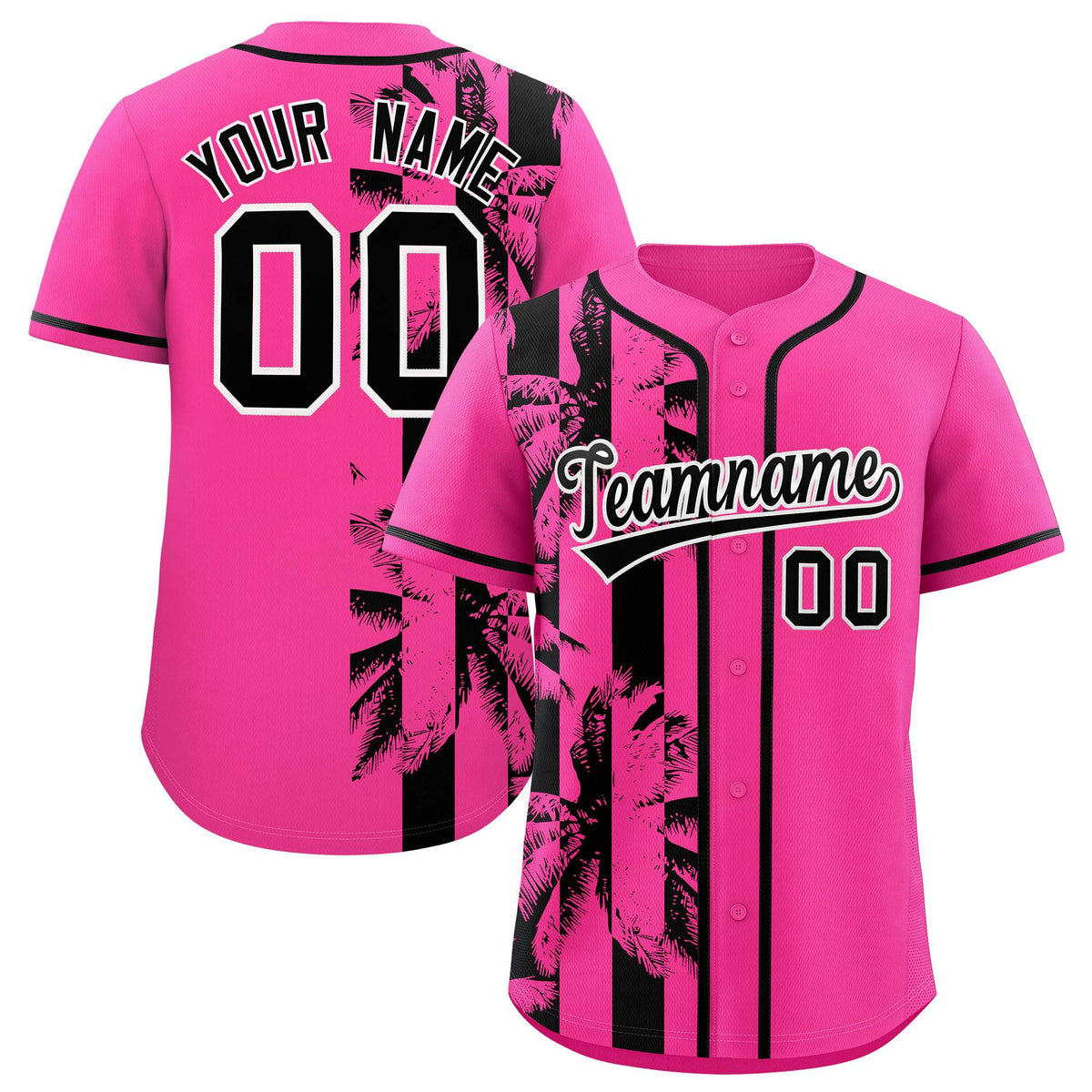 Custom Pink Black Split Fashion Coconut Tree Design Authentic Baseball Jersey| KXKSHOP