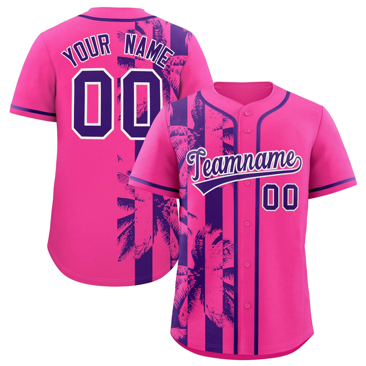 Custom Pink Purple Split Fashion Coconut Tree Design Authentic Baseball Jersey| KXKSHOP