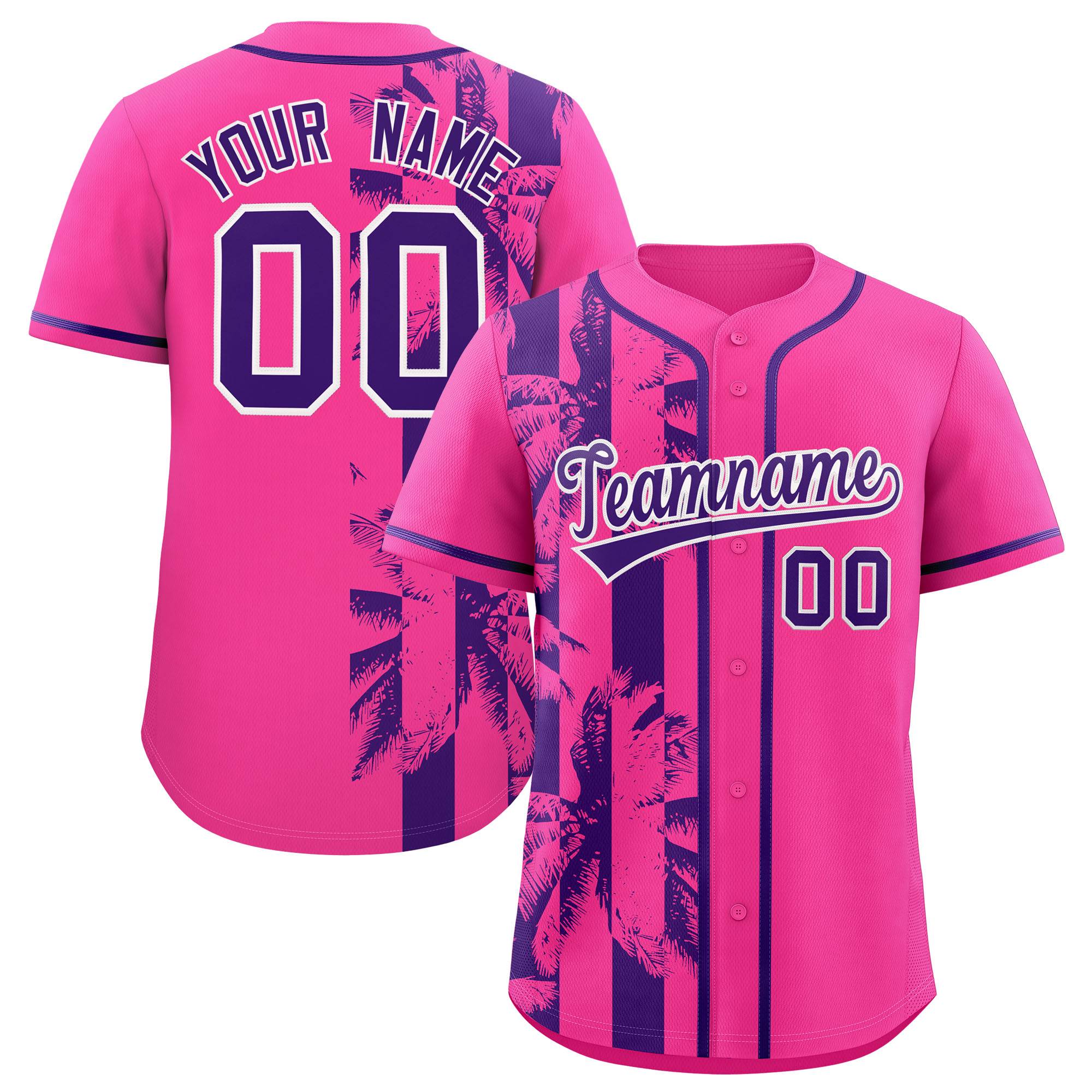 Custom Pink Purple Split Fashion Coconut Tree Design Authentic Baseball Jersey| KXKSHOP