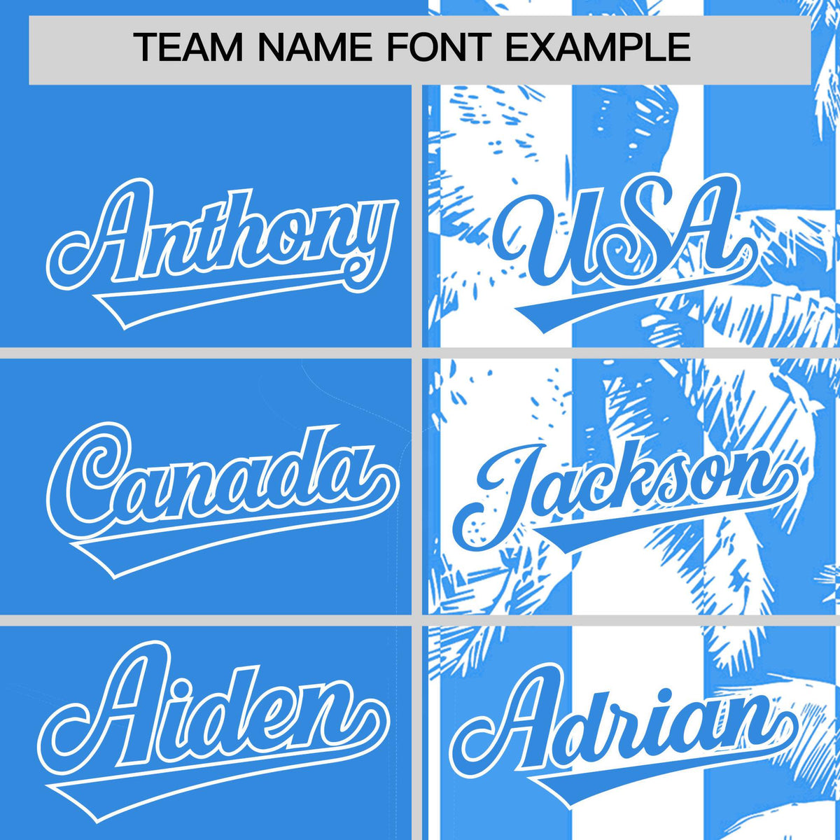 Custom Powder Blue White Split Fashion Coconut Tree Design Authentic Baseball Jersey| KXKSHOP