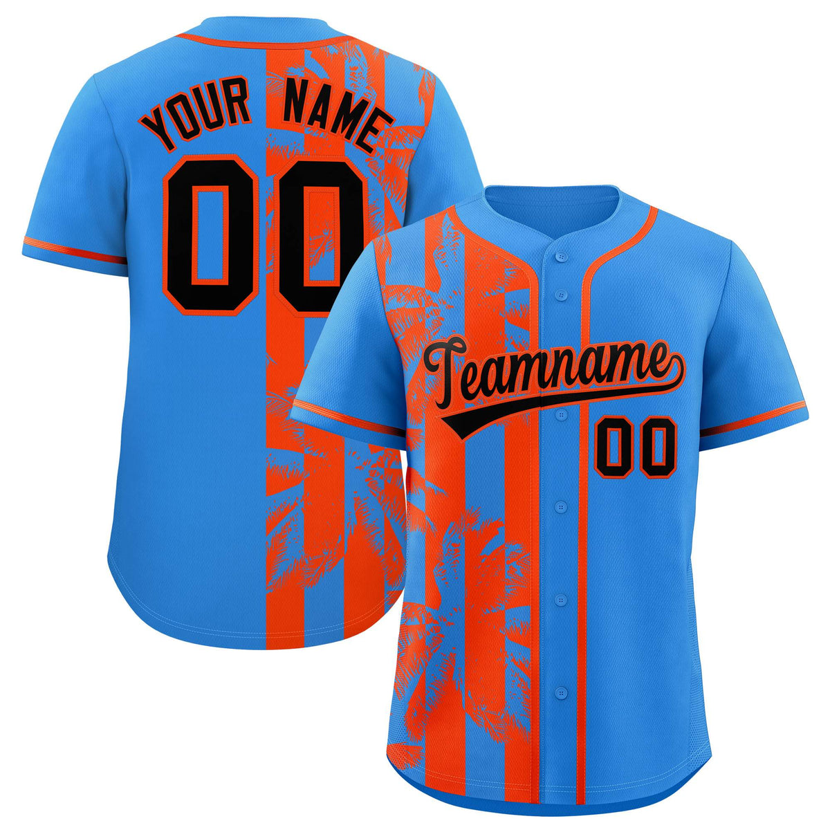 Custom Powder Blue Orange Split Fashion Coconut Tree Design Authentic Baseball Jersey| KXKSHOP