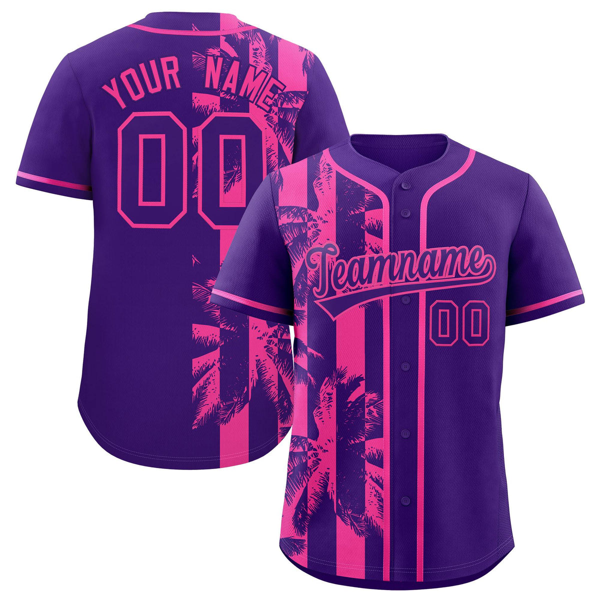 Custom Purple Pink Split Fashion Coconut Tree Design Authentic Baseball Jersey| KXKSHOP