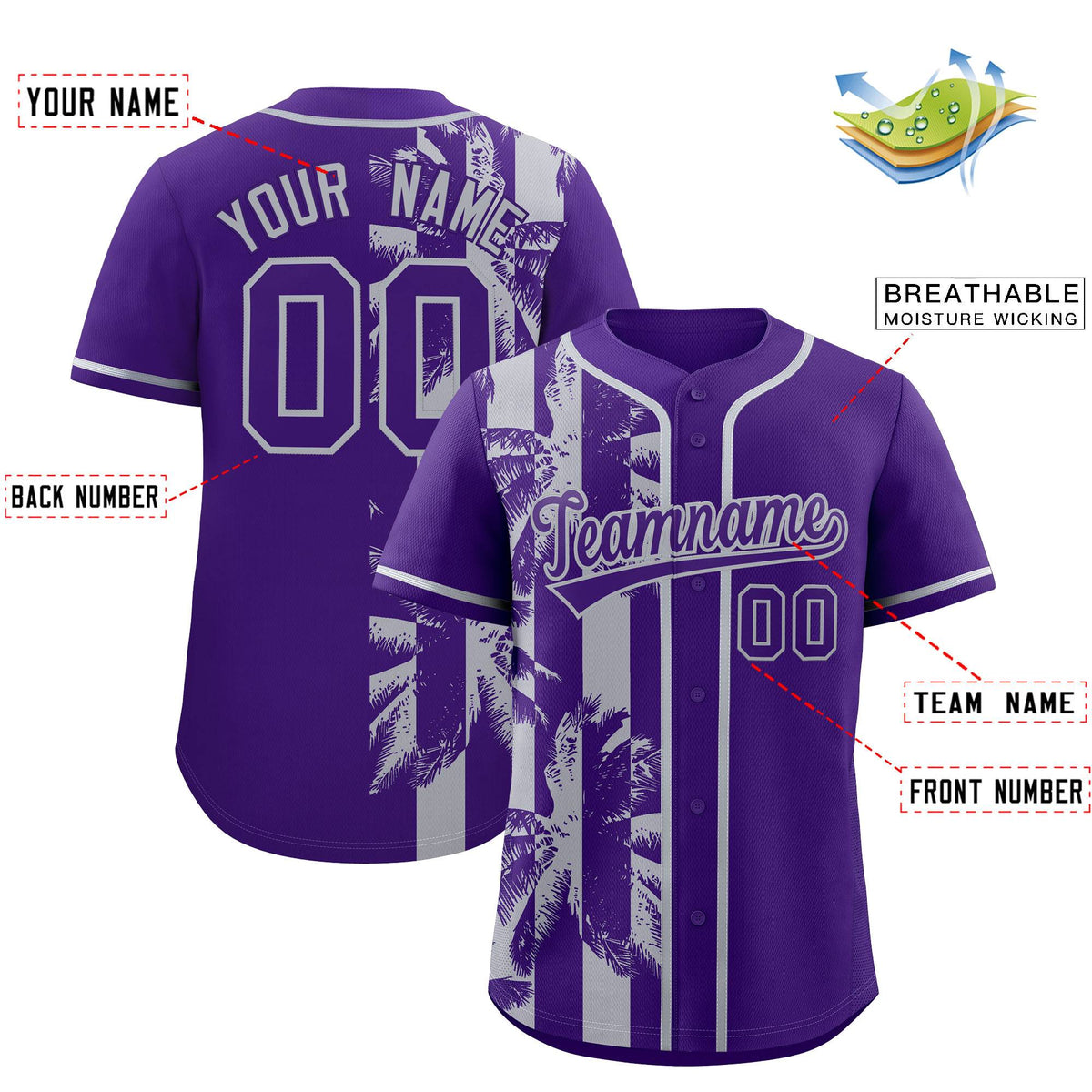 Custom Purple Gray Split Fashion Coconut Tree Design Authentic Baseball Jersey| KXKSHOP
