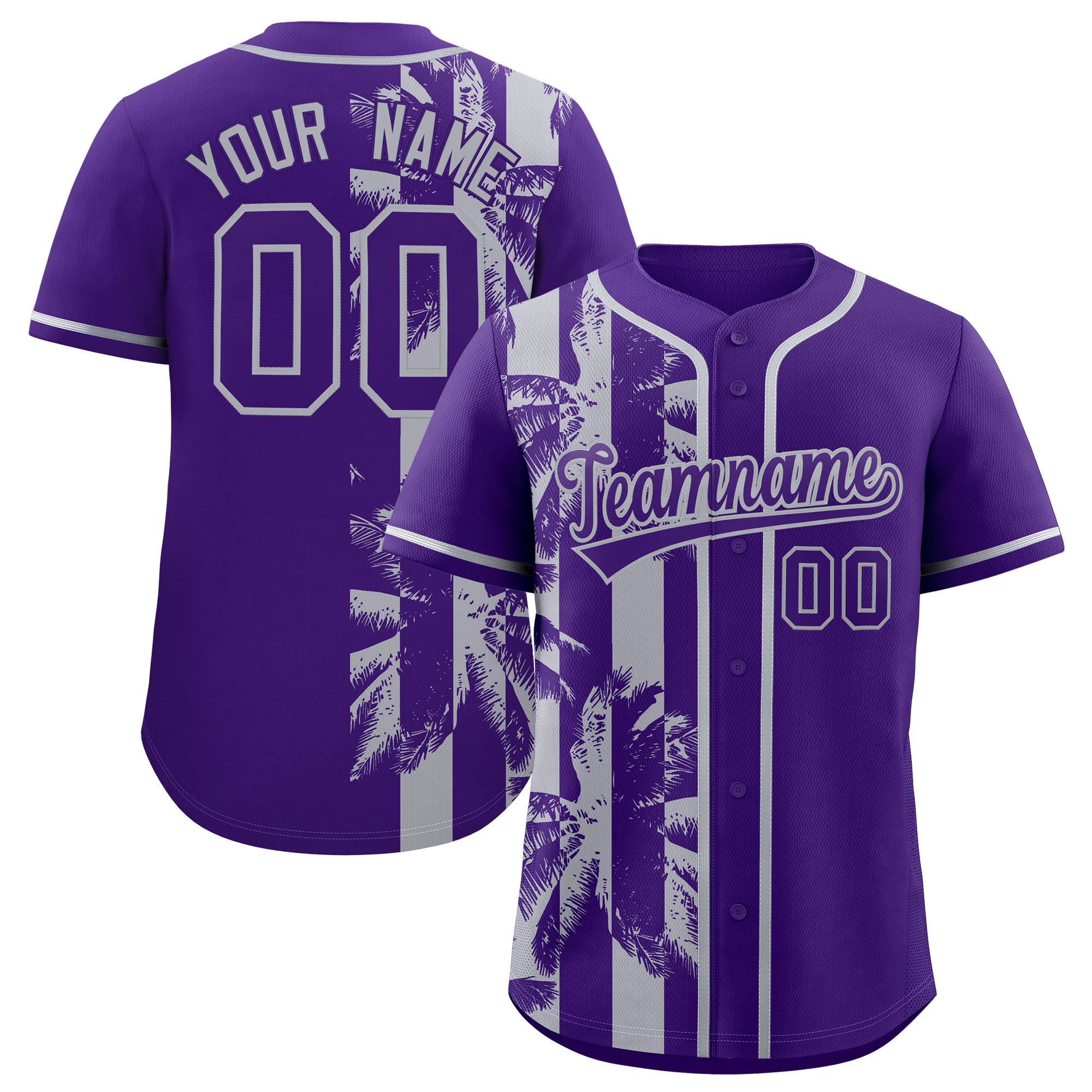 Custom Purple Gray Split Fashion Coconut Tree Design Authentic Baseball Jersey| KXKSHOP