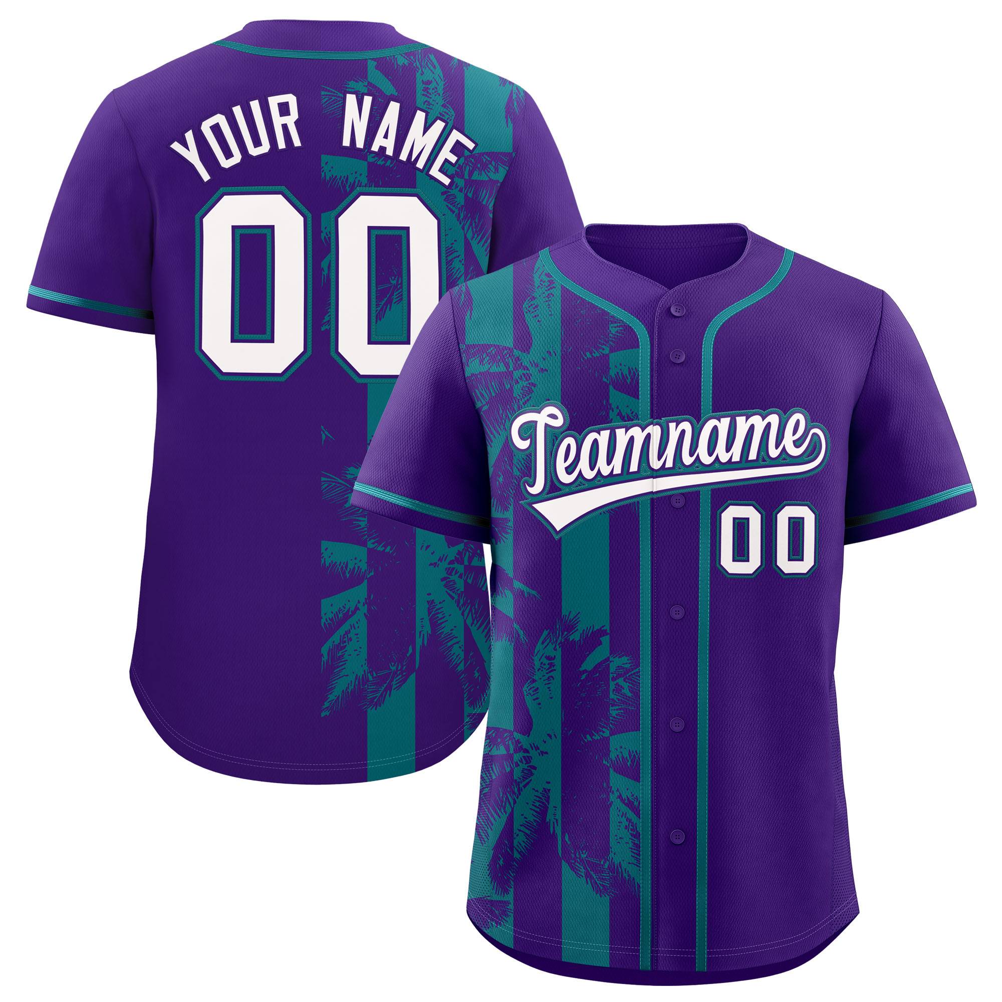 Custom Purple Teal Split Fashion Coconut Tree Design Authentic Baseball Jersey| KXKSHOP