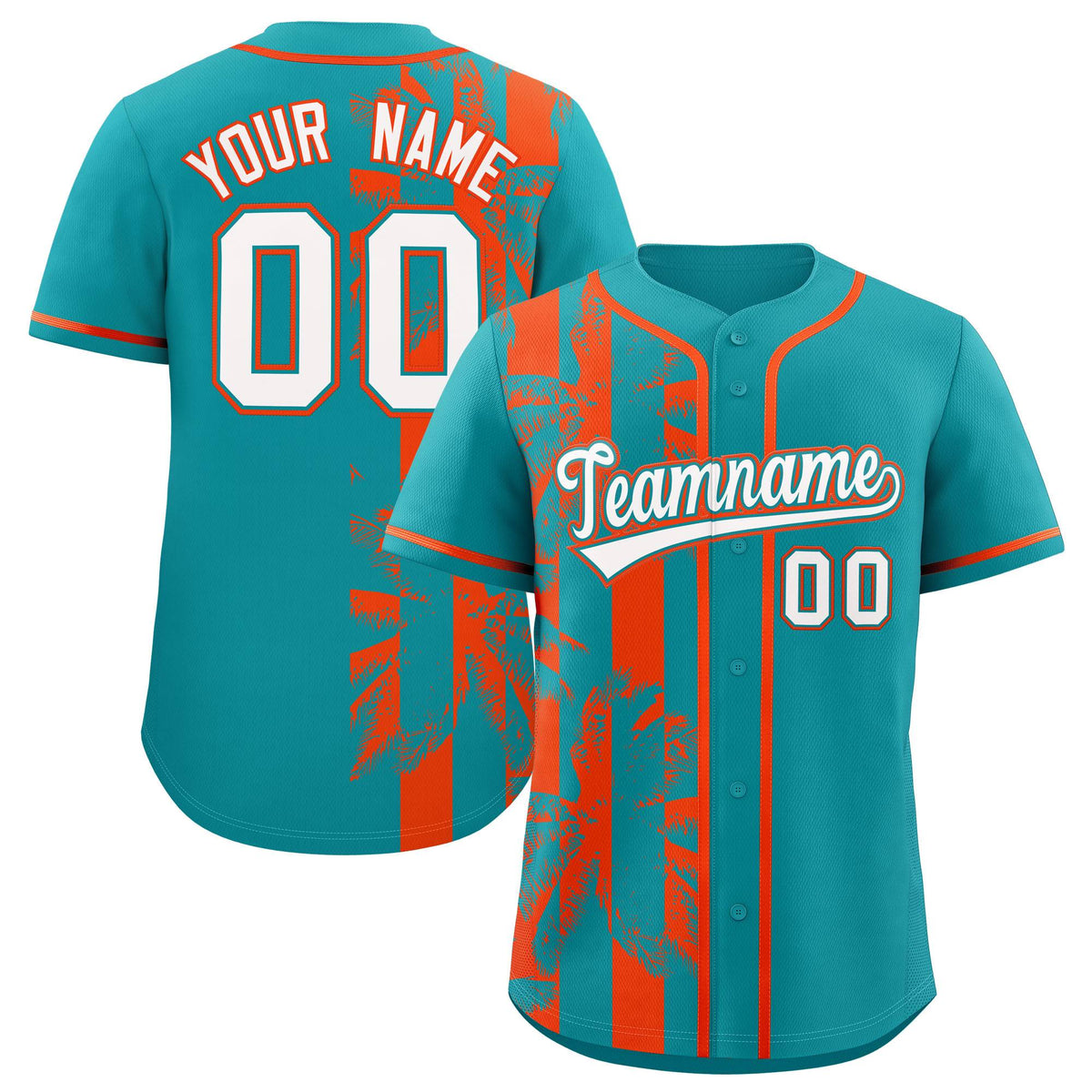 Custom Aqua Orange Split Fashion Coconut Tree Design Authentic Baseball Jersey| KXKSHOP