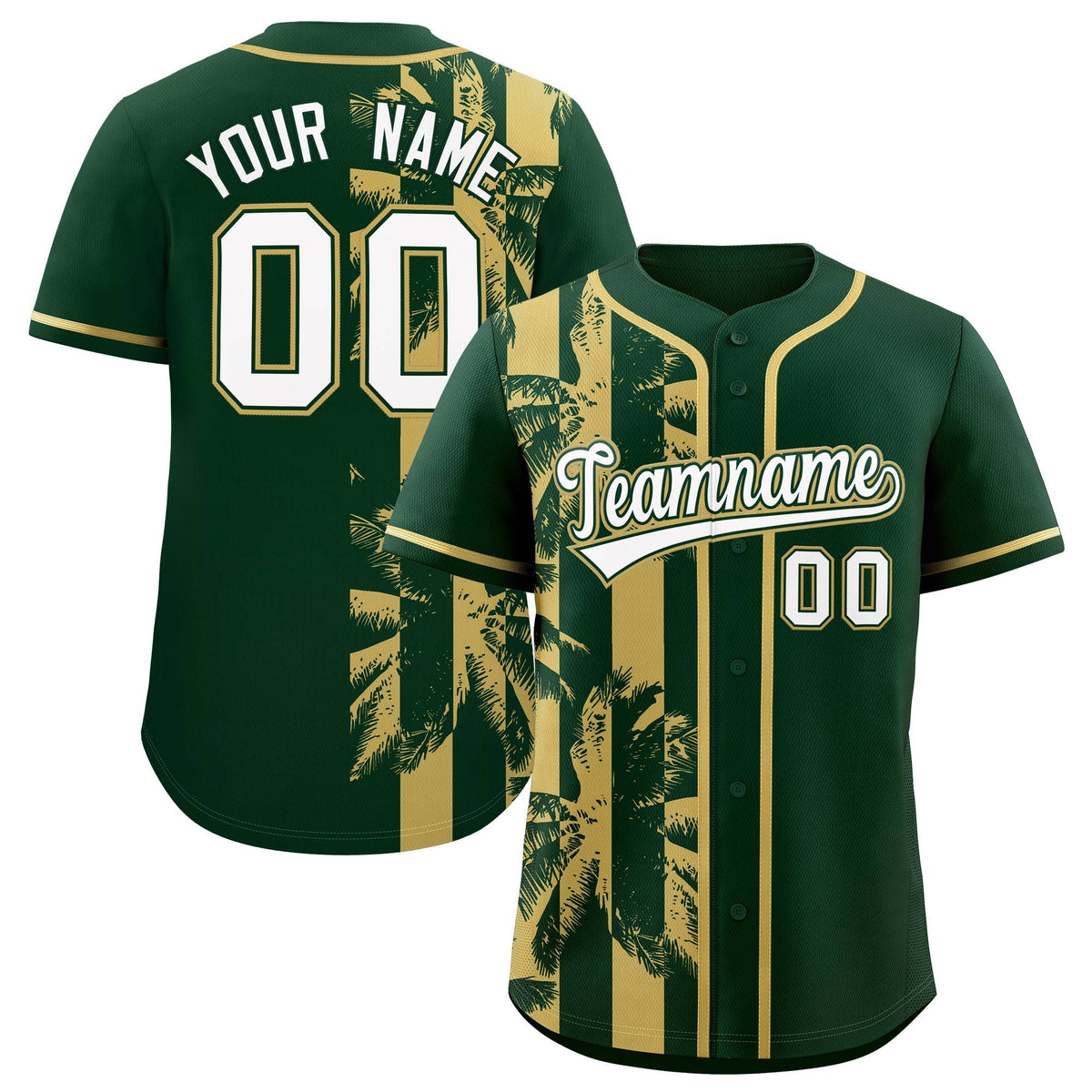 Custom Green Khaki Split Fashion Coconut Tree Design Authentic Baseball Jersey| KXKSHOP