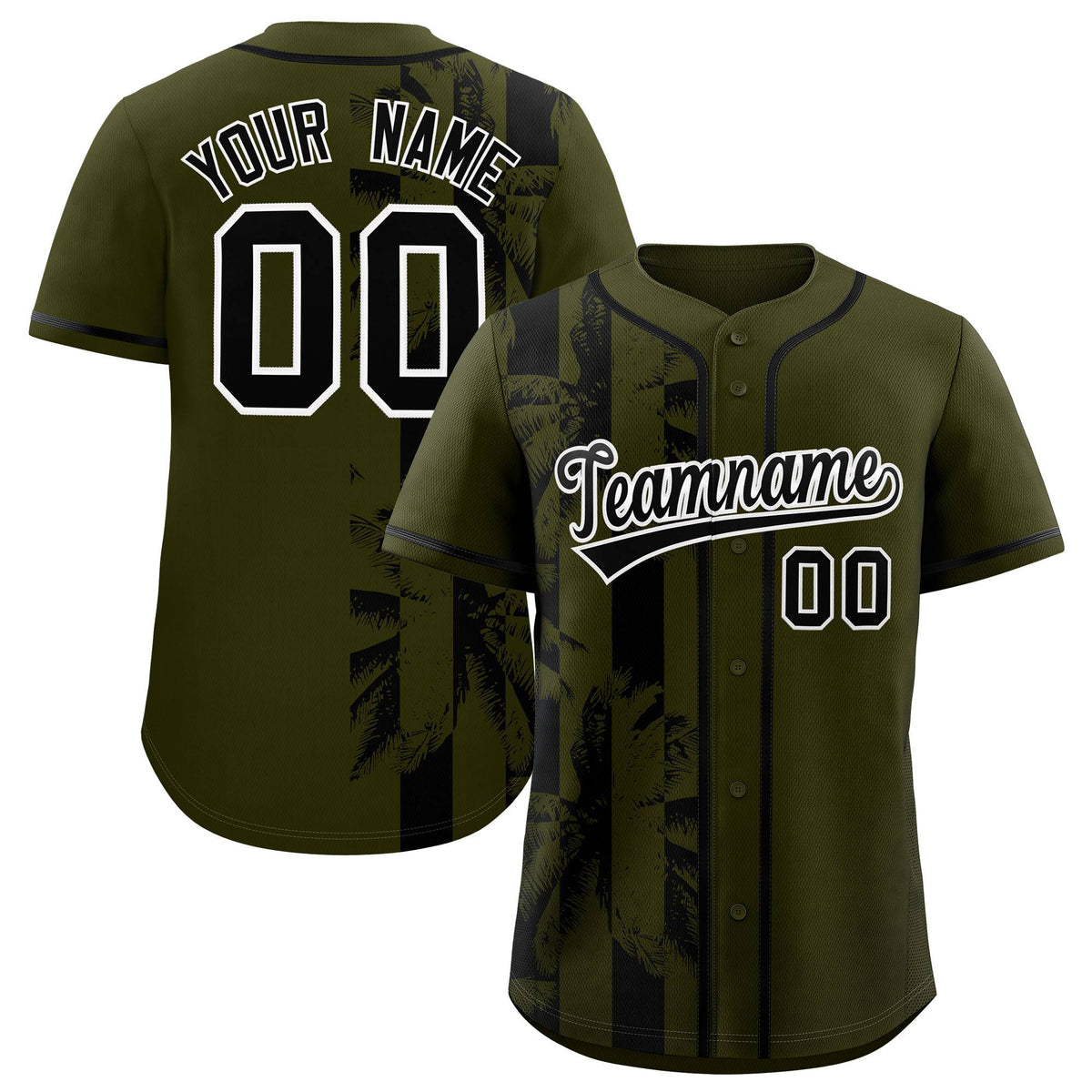 Custom Olive Black Split Fashion Coconut Tree Design Authentic Baseball Jersey| KXKSHOP