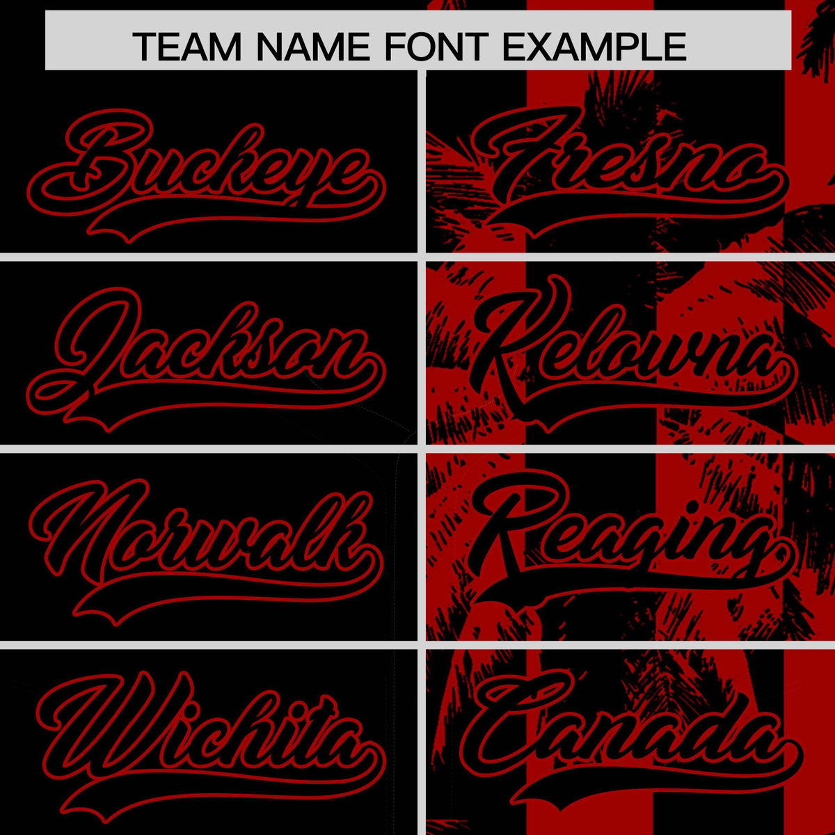 Custom Black Red Split Fashion Coconut Tree Design Authentic Baseball Jersey| KXKSHOP