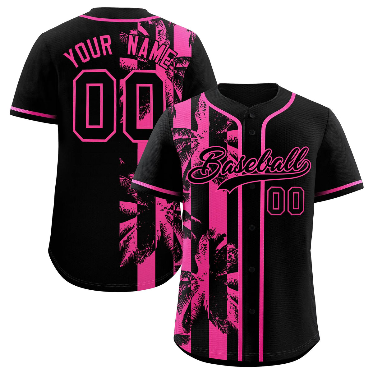 Custom Black Pink Split Fashion Coconut Tree Design Authentic Baseball Jersey| KXKSHOP