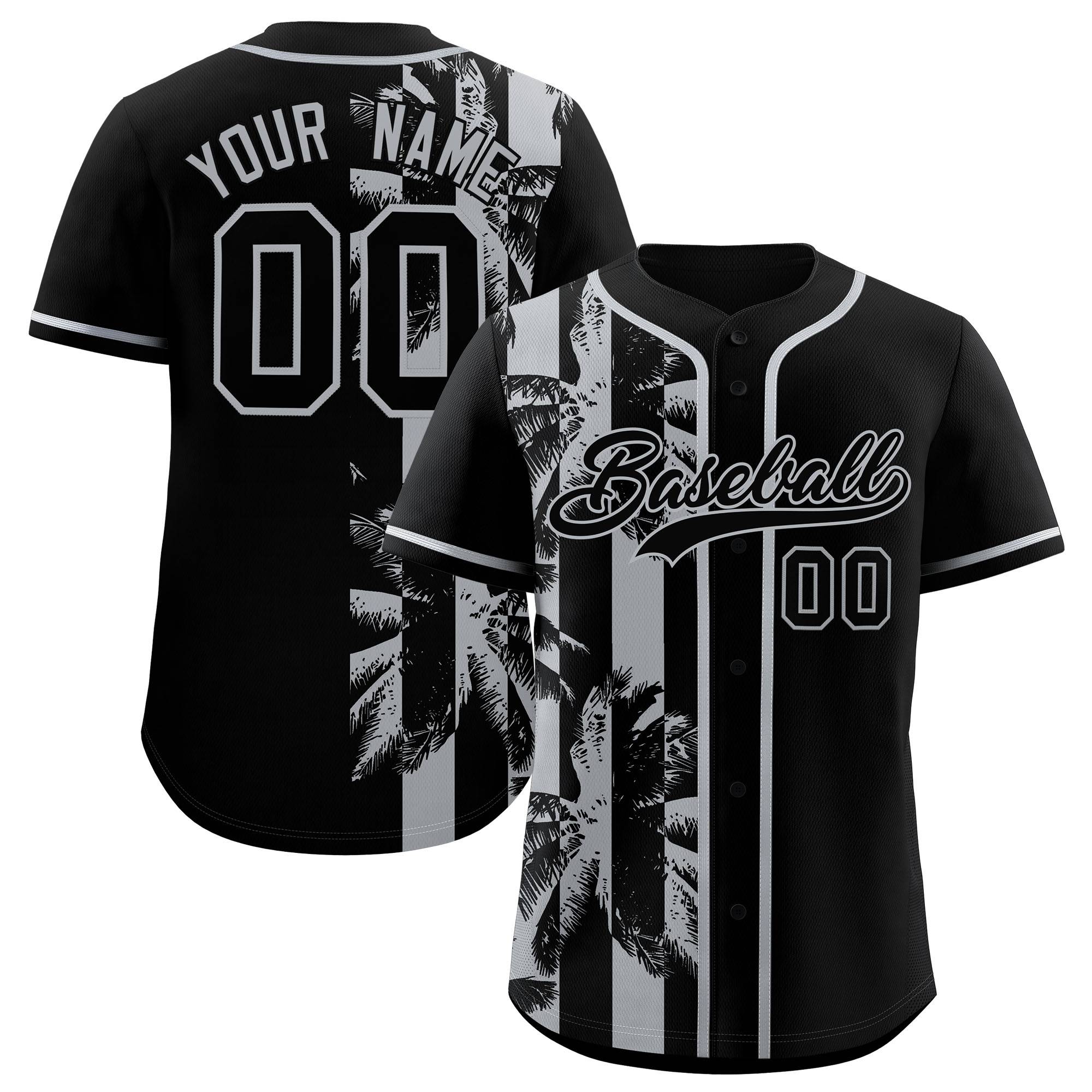 Custom Black Gray Split Fashion Coconut Tree Design Authentic Baseball Jersey| KXKSHOP