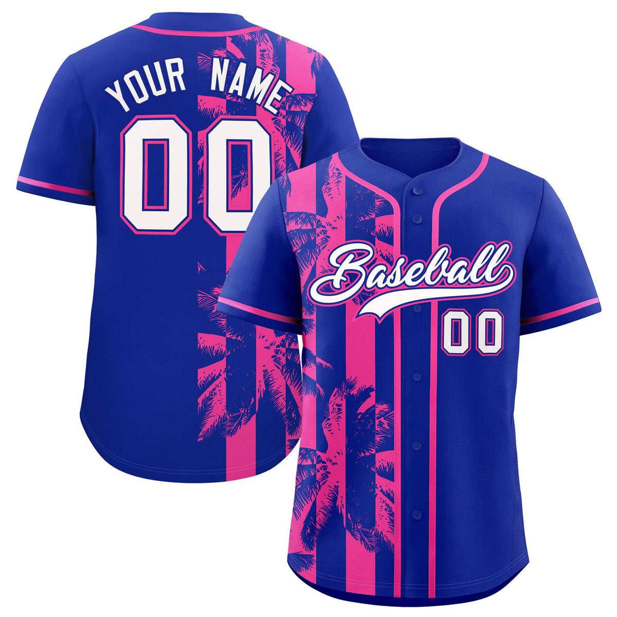 Custom Royal Pink Split Fashion Coconut Tree Design Authentic Baseball Jersey| KXKSHOP