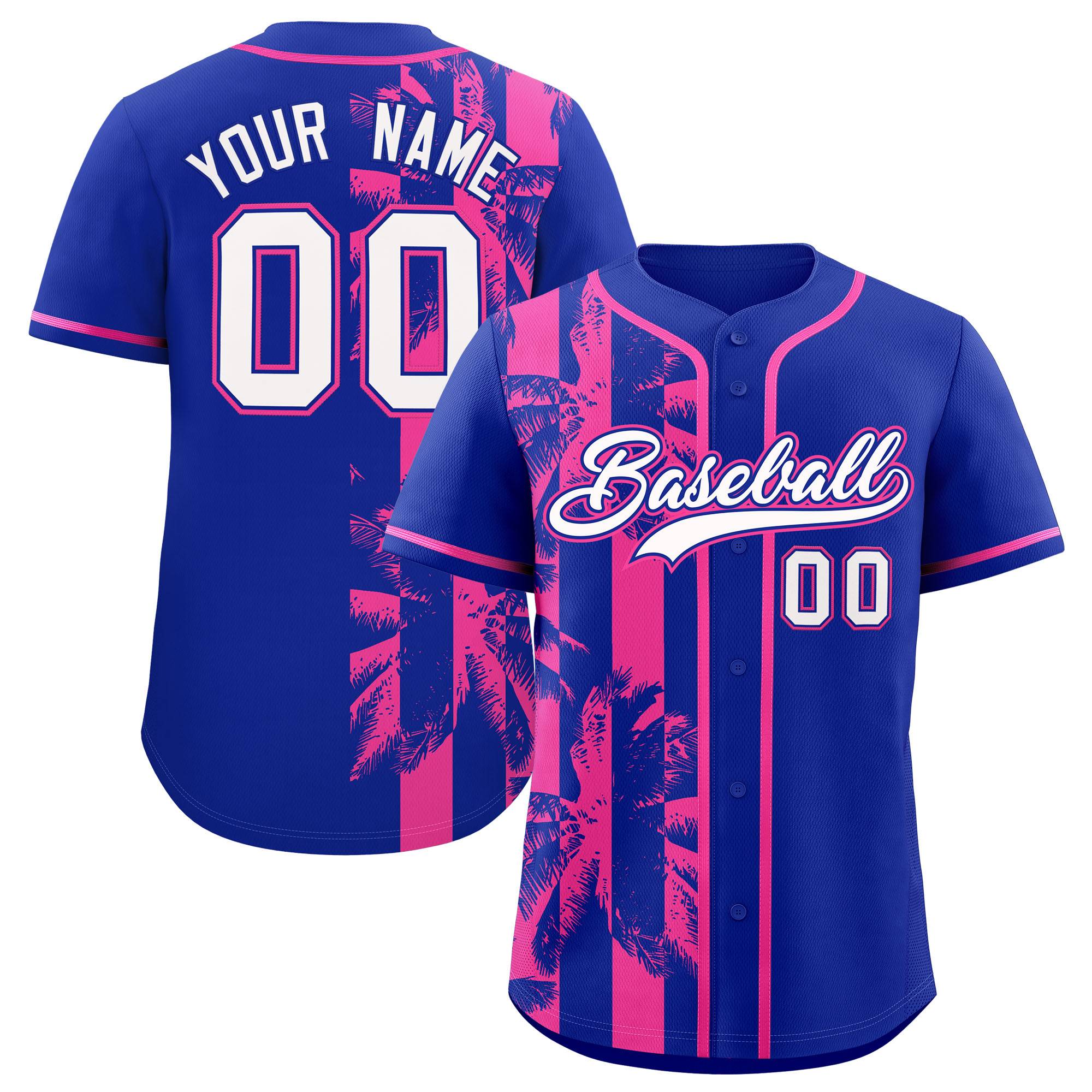Custom Royal Pink Split Fashion Coconut Tree Design Authentic Baseball Jersey| KXKSHOP