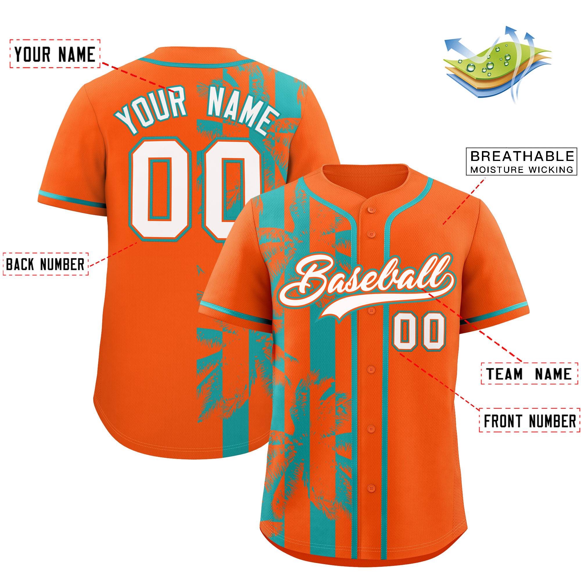 Custom Orange Aqua Split Fashion Coconut Tree Design Authentic Baseball Jersey| KXKSHOP