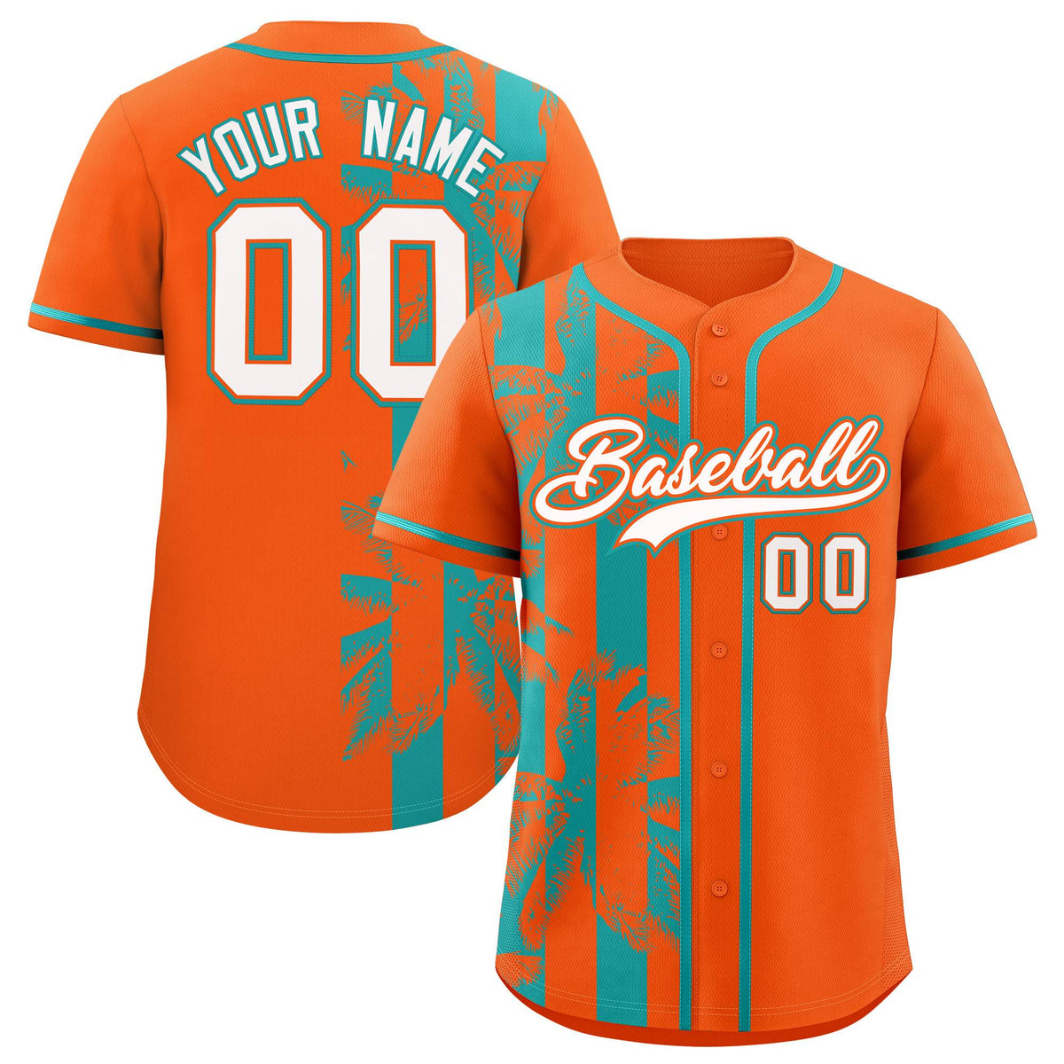 Custom Orange Aqua Split Fashion Coconut Tree Design Authentic Baseball Jersey| KXKSHOP
