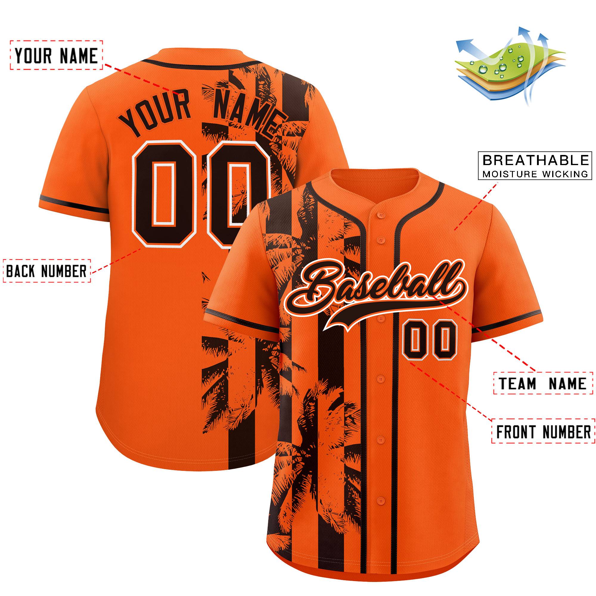 Custom Orange Brown Split Fashion Coconut Tree Design Authentic Baseball Jersey| KXKSHOP