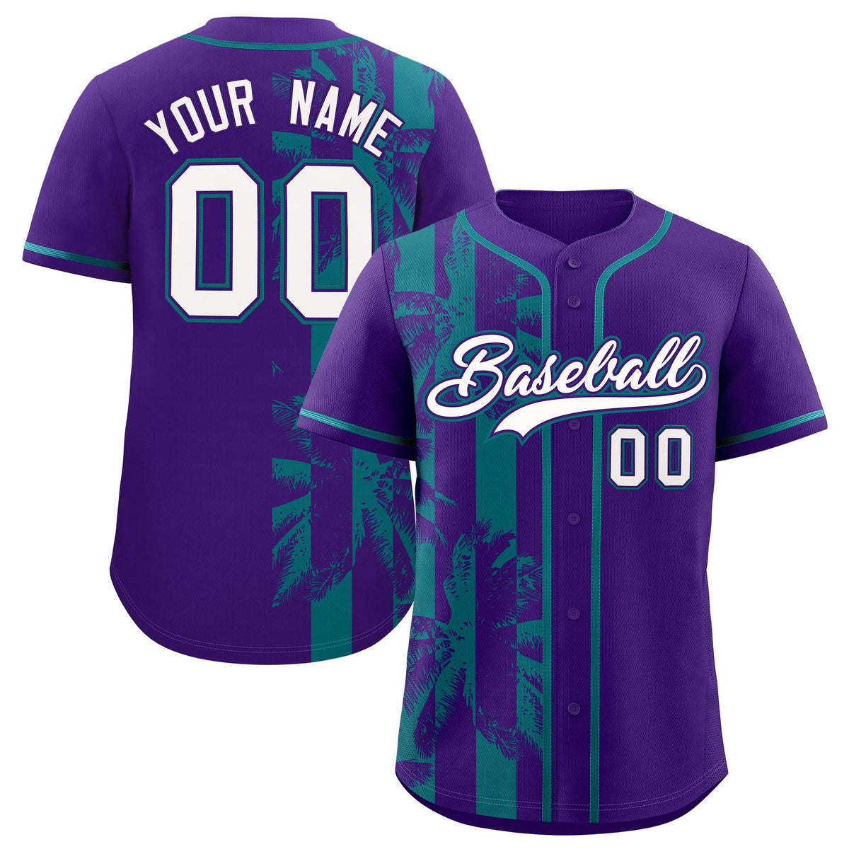 Custom Purple Teal Split Fashion Coconut Tree Design Authentic Baseball Jersey| KXKSHOP