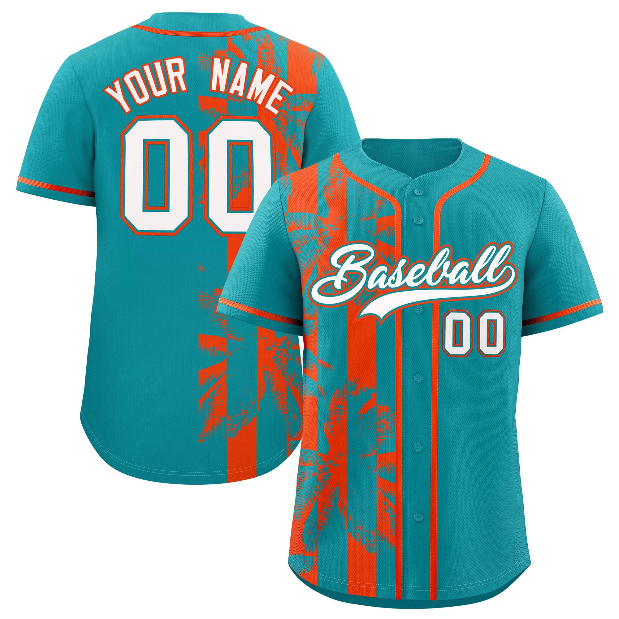 Custom Aqua Orange Split Fashion Coconut Tree Design Authentic Baseball Jersey| KXKSHOP