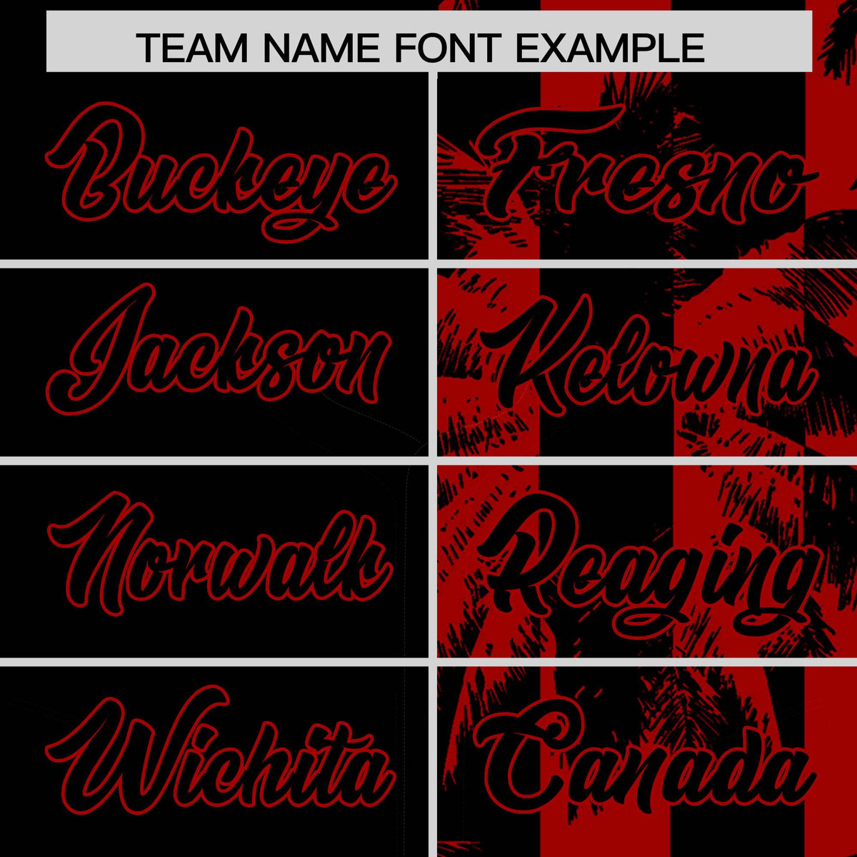 Custom Black Red Split Fashion Coconut Tree Design Authentic Baseball Jersey| KXKSHOP