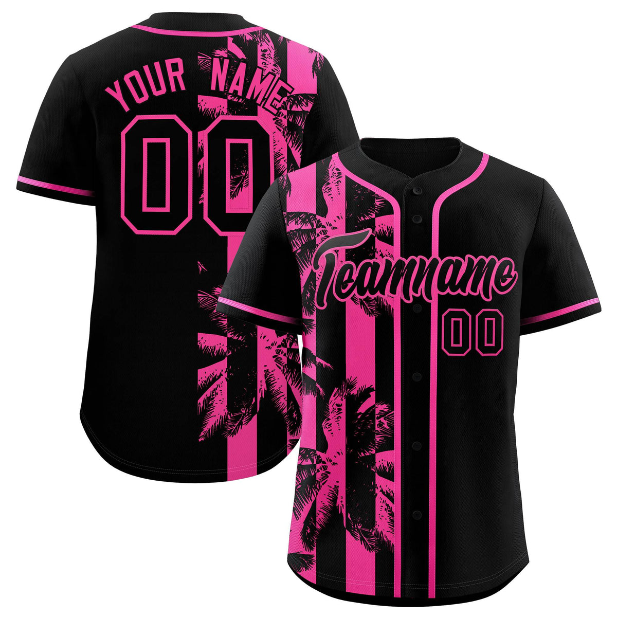 Custom Black Pink Split Fashion Coconut Tree Design Authentic Baseball Jersey| KXKSHOP