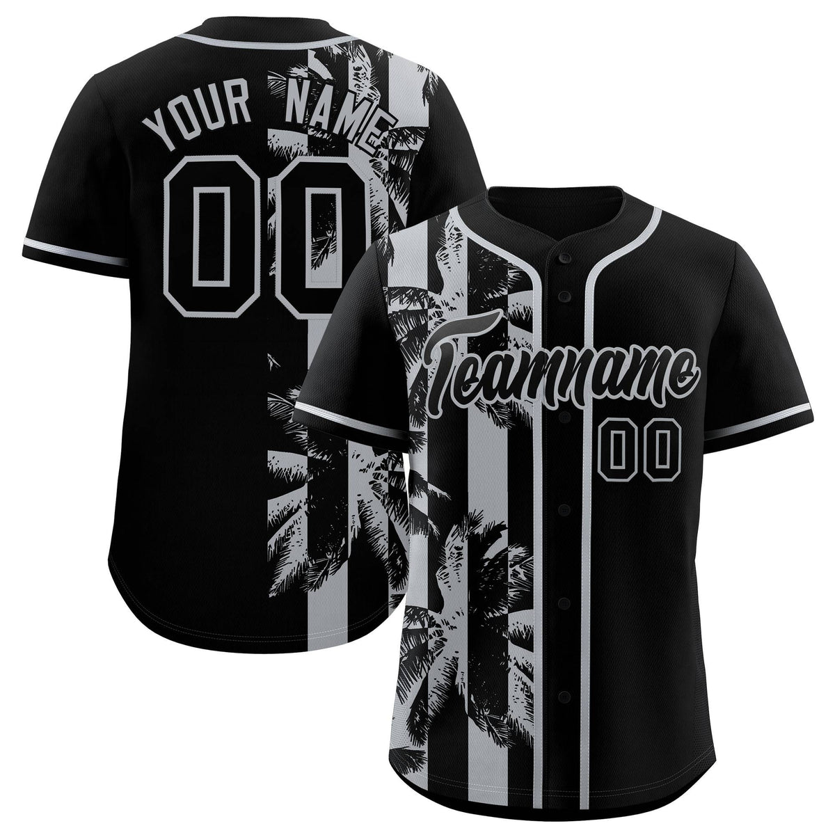 Custom Black Gray Split Fashion Coconut Tree Design Authentic Baseball Jersey| KXKSHOP