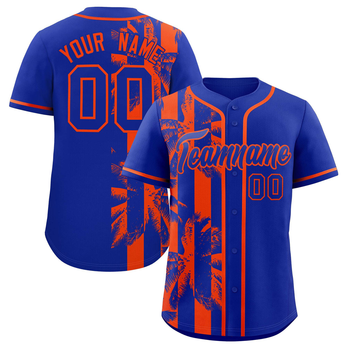 Custom Royal Orange Split Fashion Coconut Tree Design Authentic Baseball Jersey| KXKSHOP
