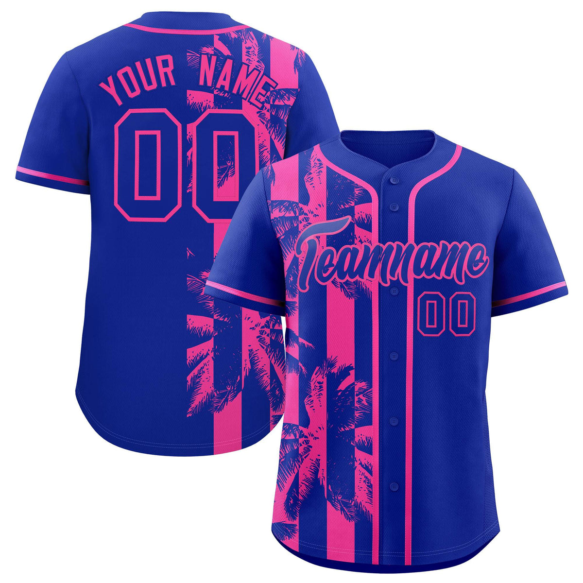 Custom Royal Pink Split Fashion Coconut Tree Design Authentic Baseball Jersey| KXKSHOP