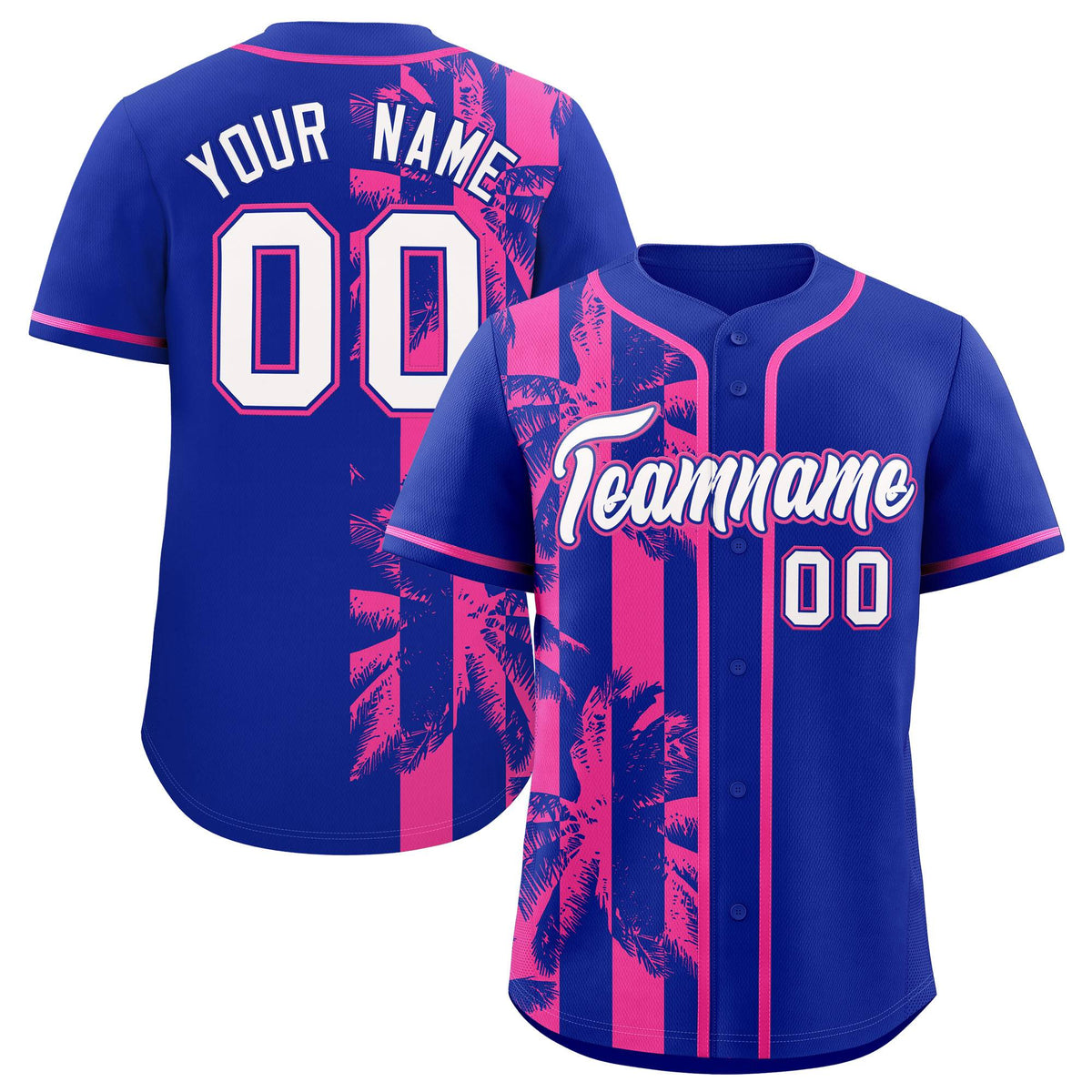 Custom Royal Pink Split Fashion Coconut Tree Design Authentic Baseball Jersey| KXKSHOP