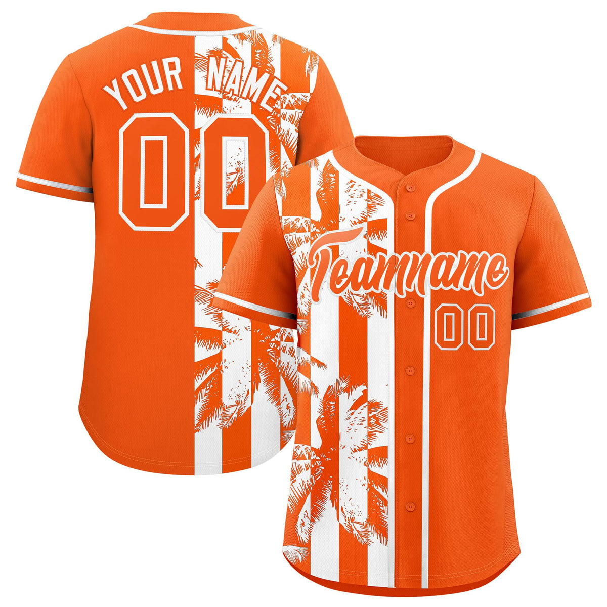 Custom Orange White Split Fashion Coconut Tree Design Authentic Baseball Jersey| KXKSHOP