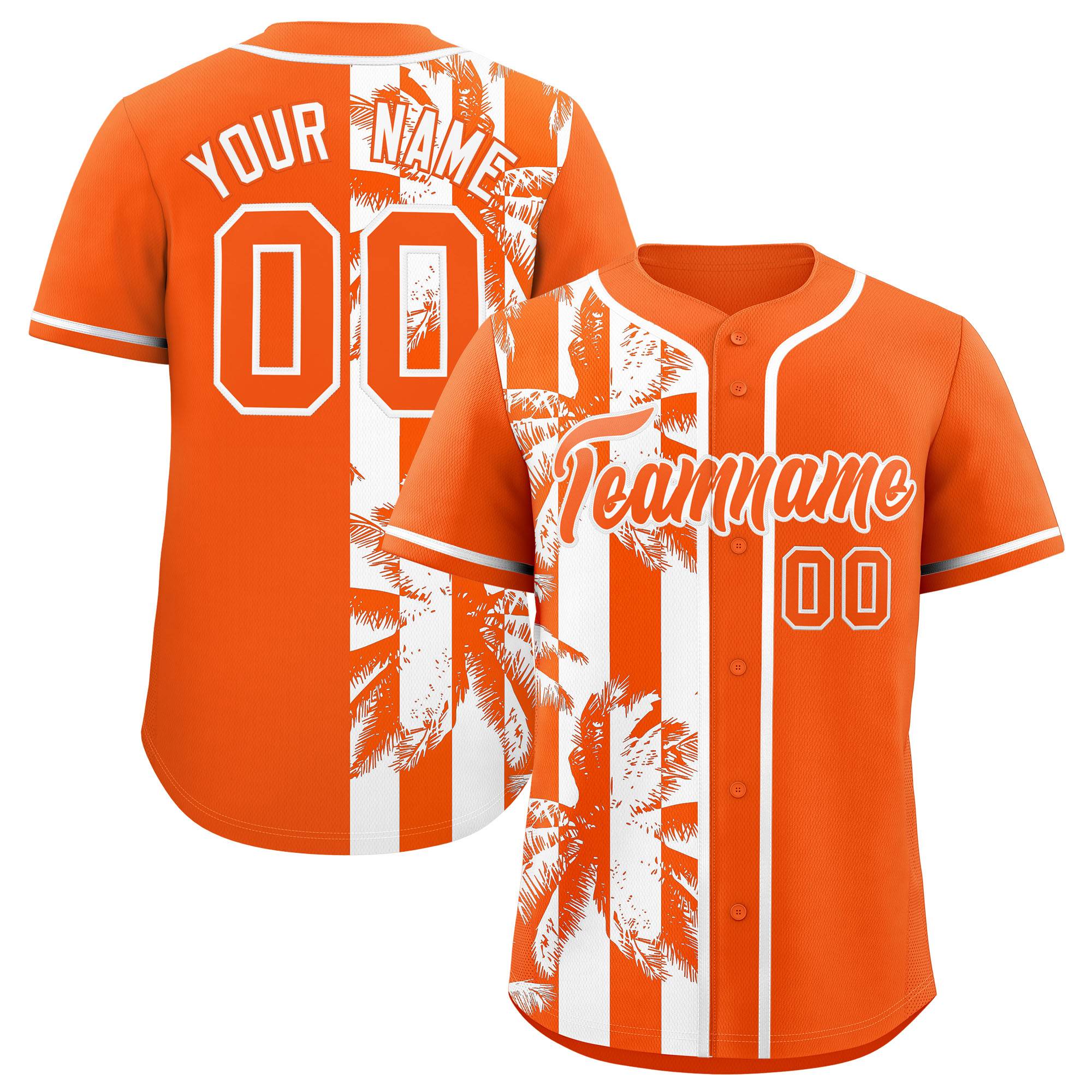 Custom Orange White Split Fashion Coconut Tree Design Authentic Baseball Jersey| KXKSHOP