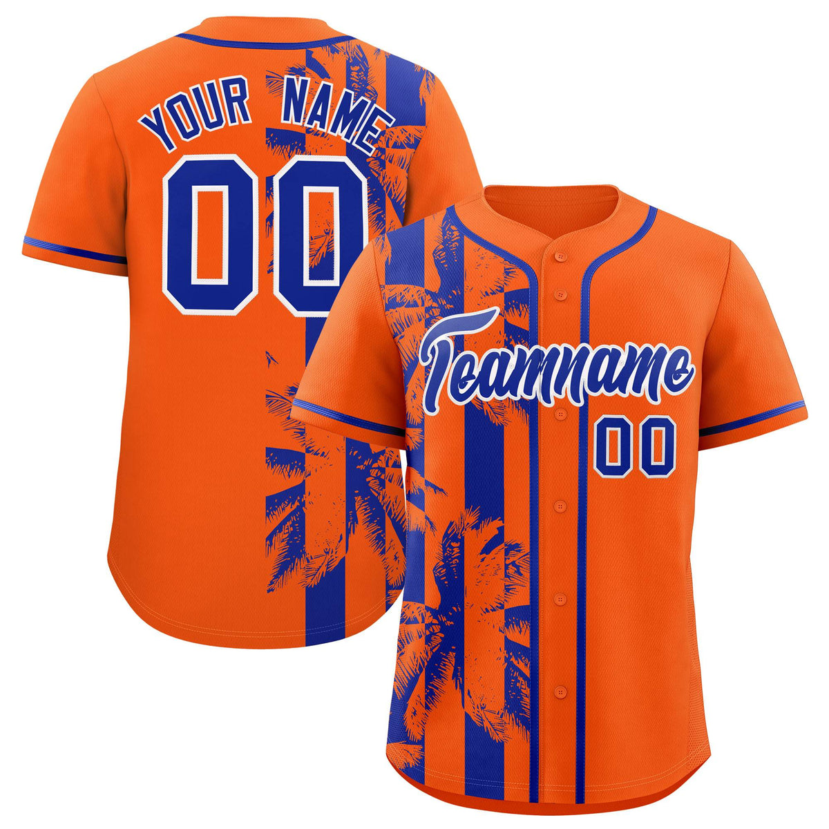 Custom Orange Royal Split Fashion Coconut Tree Design Authentic Baseball Jersey| KXKSHOP
