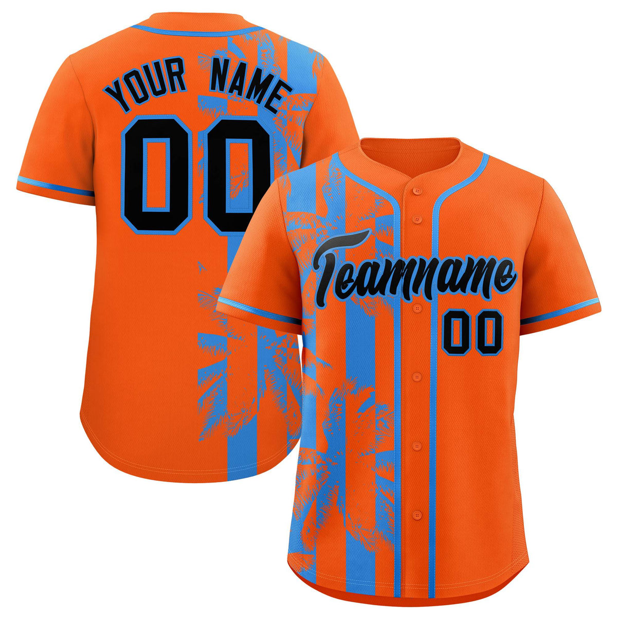 Custom Orange Powder Blue Split Fashion Coconut Tree Design Authentic Baseball Jersey| KXKSHOP