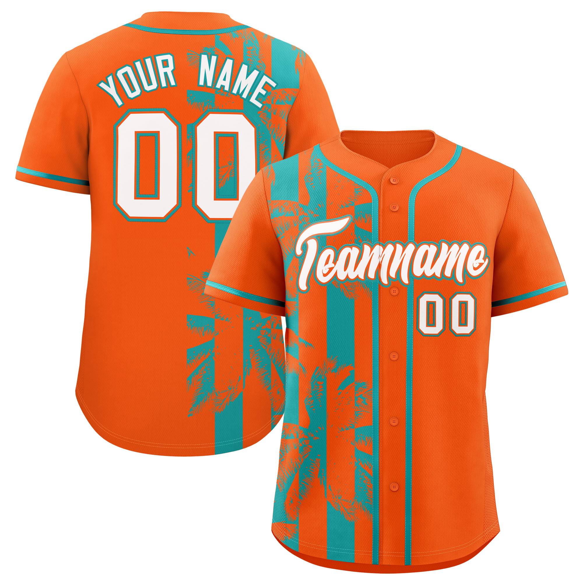 Custom Orange Aqua Split Fashion Coconut Tree Design Authentic Baseball Jersey| KXKSHOP