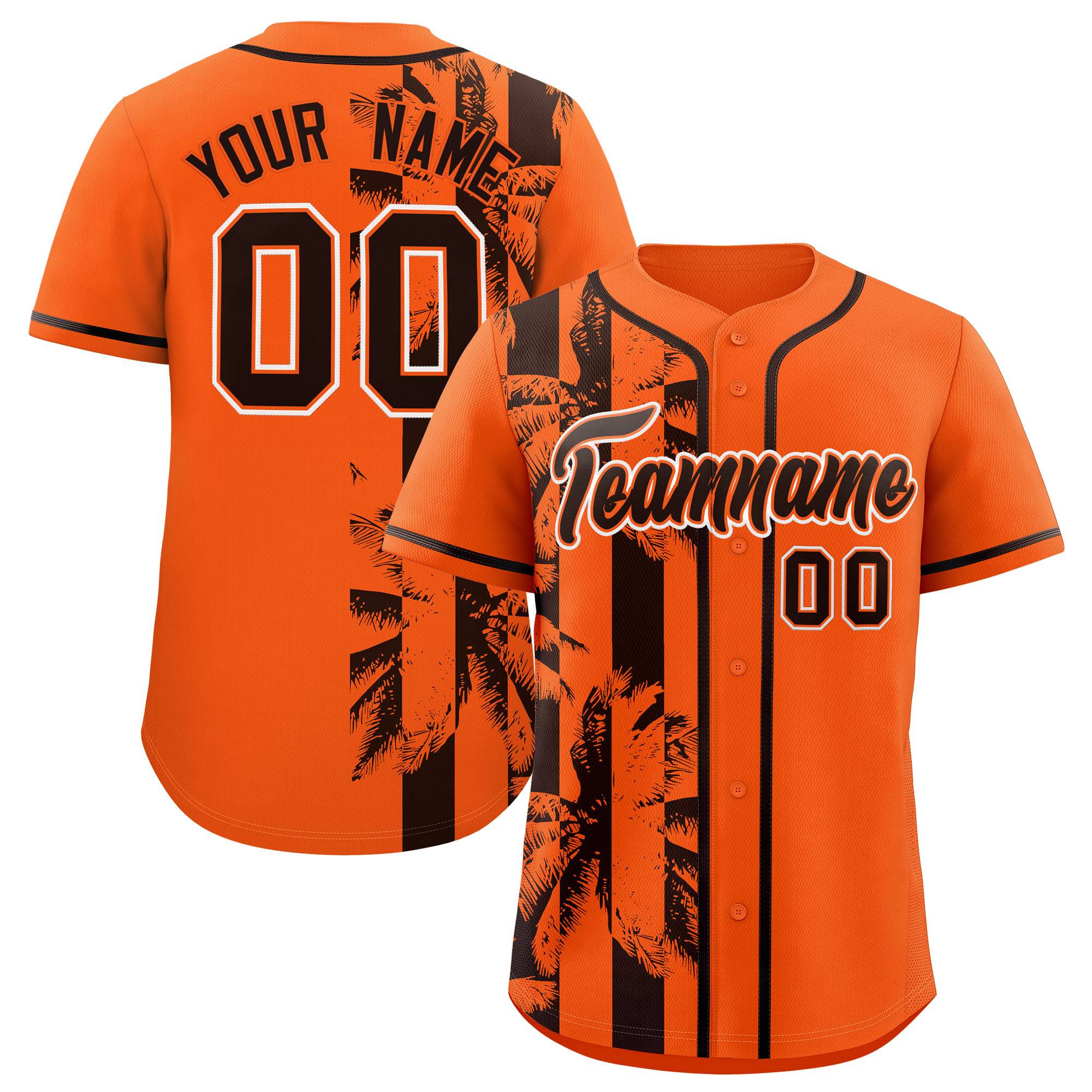 Custom Orange Brown Split Fashion Coconut Tree Design Authentic Baseball Jersey| KXKSHOP