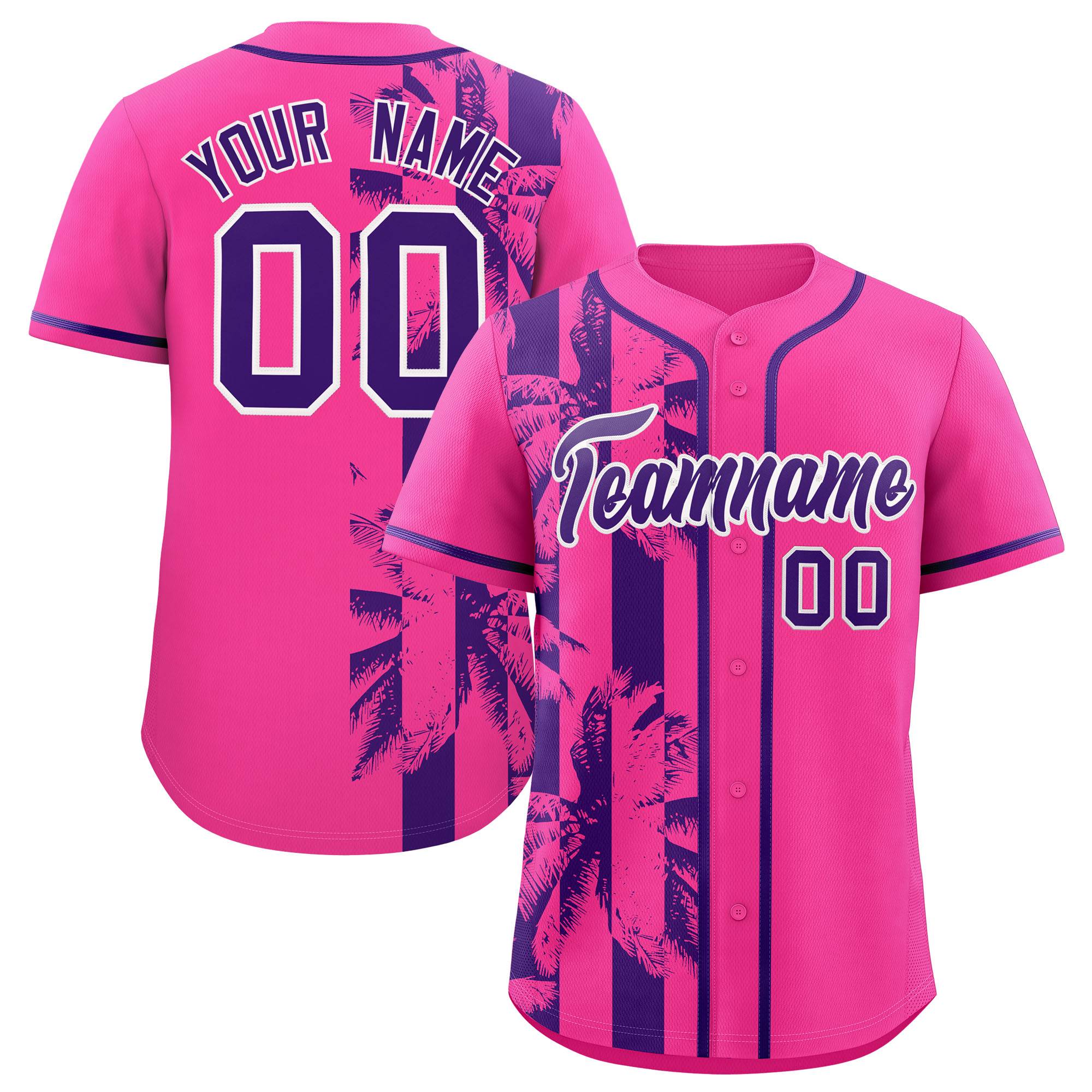 Custom Pink Purple Split Fashion Coconut Tree Design Authentic Baseball Jersey| KXKSHOP