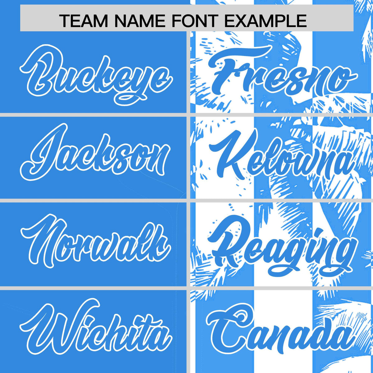 Custom Powder Blue White Split Fashion Coconut Tree Design Authentic Baseball Jersey| KXKSHOP