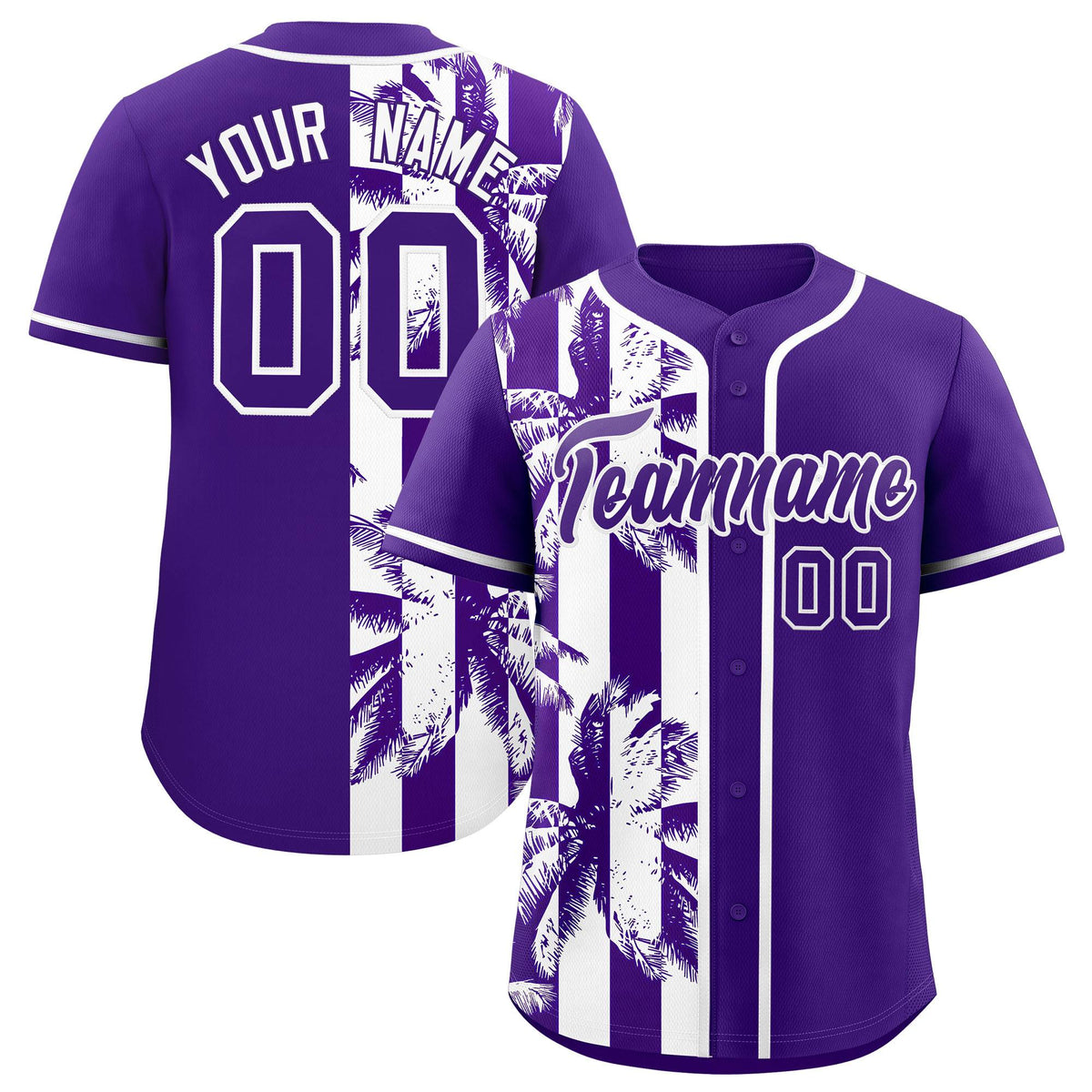 Custom Purple White Split Fashion Coconut Tree Design Authentic Baseball Jersey| KXKSHOP