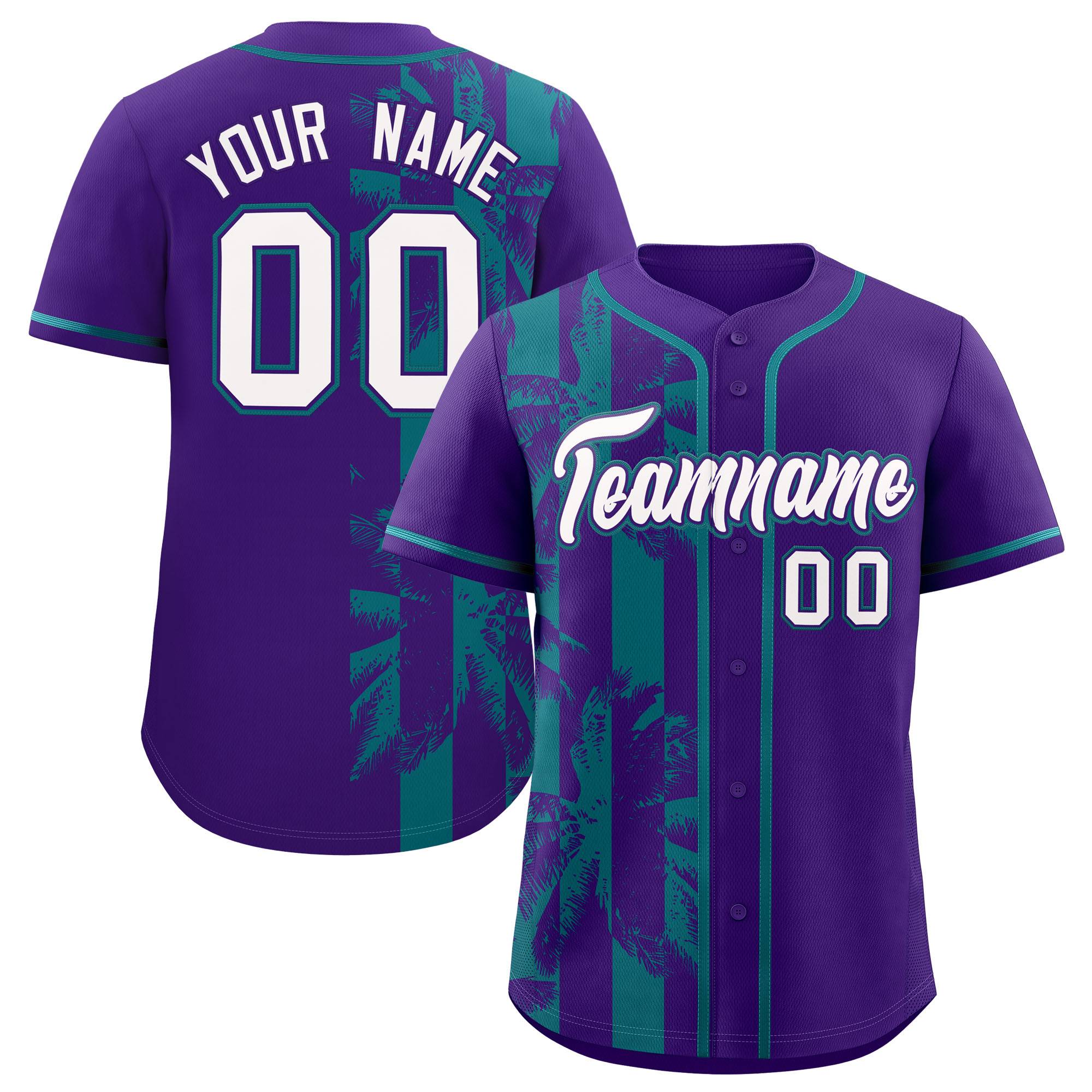 Custom Purple Teal Split Fashion Coconut Tree Design Authentic Baseball Jersey| KXKSHOP