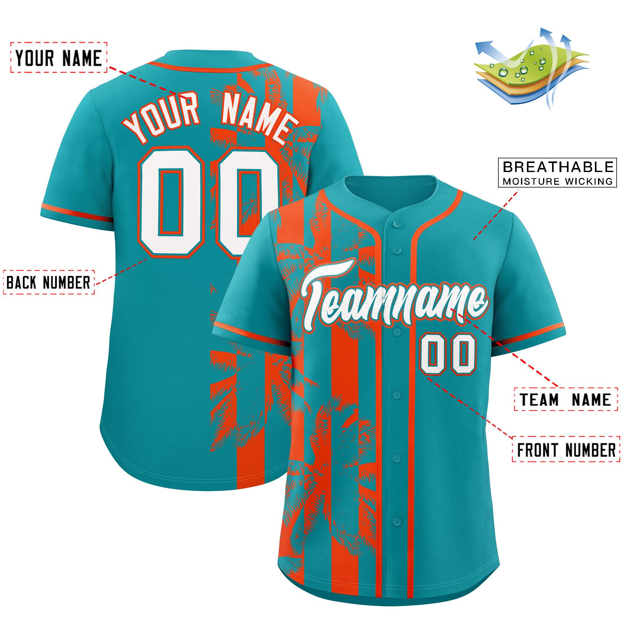 Custom Aqua Orange Split Fashion Coconut Tree Design Authentic Baseball Jersey| KXKSHOP