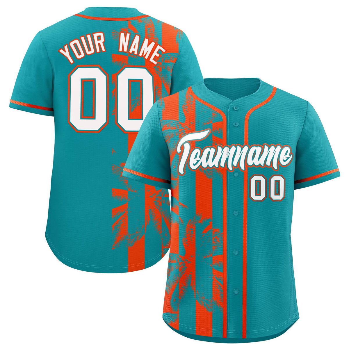 Custom Aqua Orange Split Fashion Coconut Tree Design Authentic Baseball Jersey| KXKSHOP