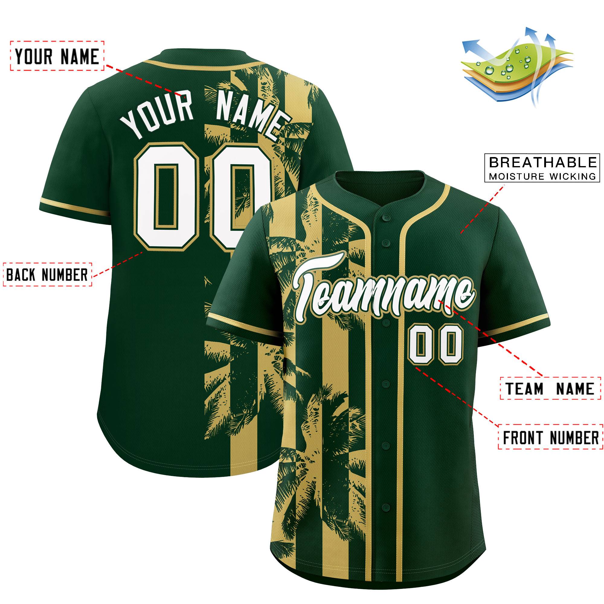 Custom Green Khaki Split Fashion Coconut Tree Design Authentic Baseball Jersey| KXKSHOP