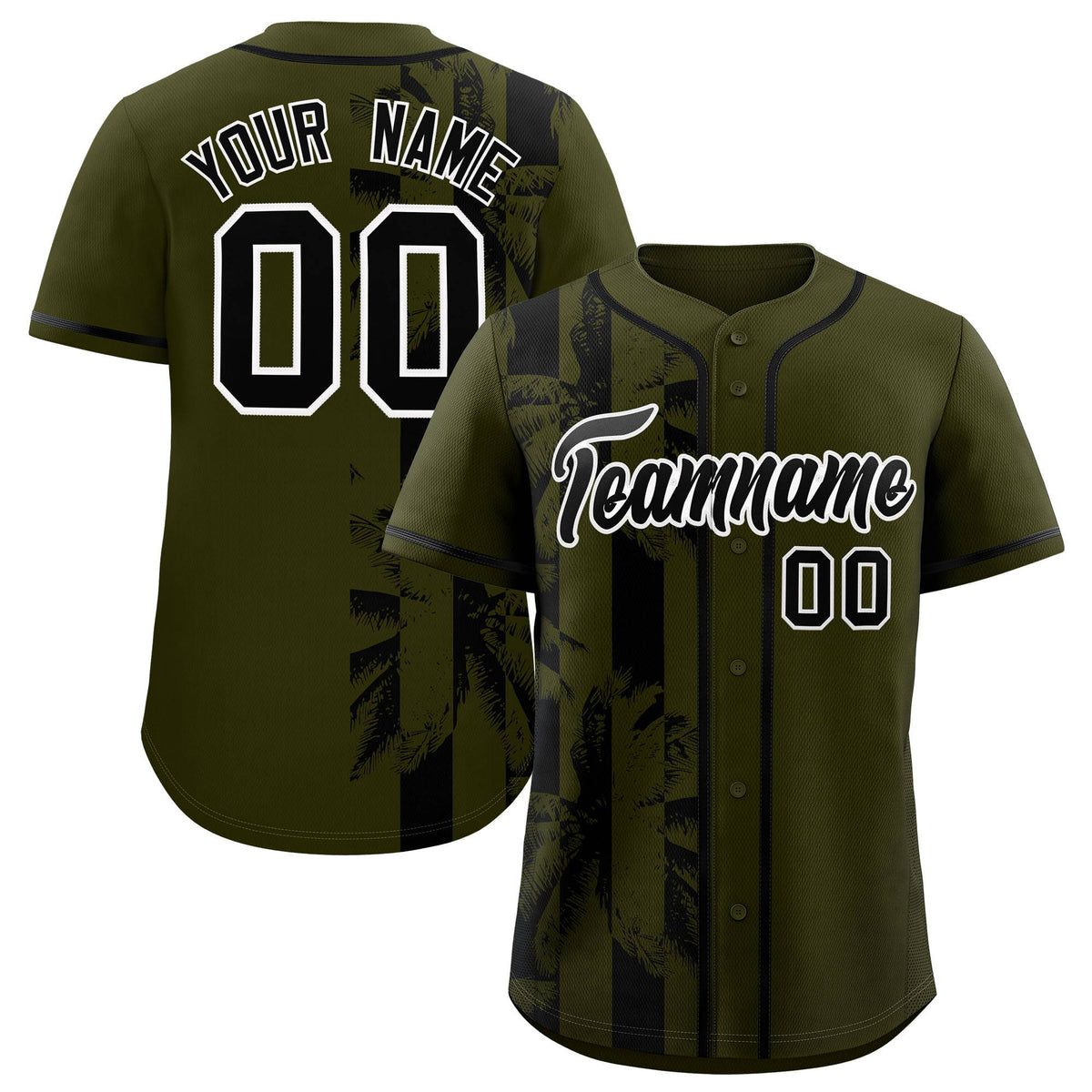Custom Olive Black Split Fashion Coconut Tree Design Authentic Baseball Jersey| KXKSHOP