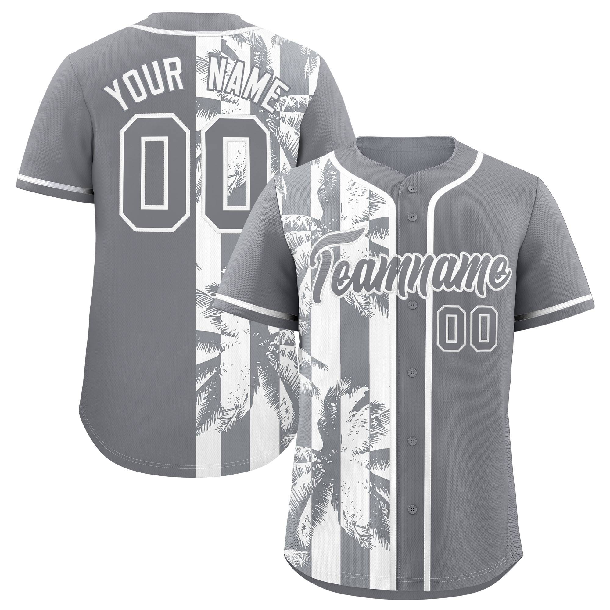 Custom Gray White Split Fashion Coconut Tree Design Authentic Baseball Jersey| KXKSHOP
