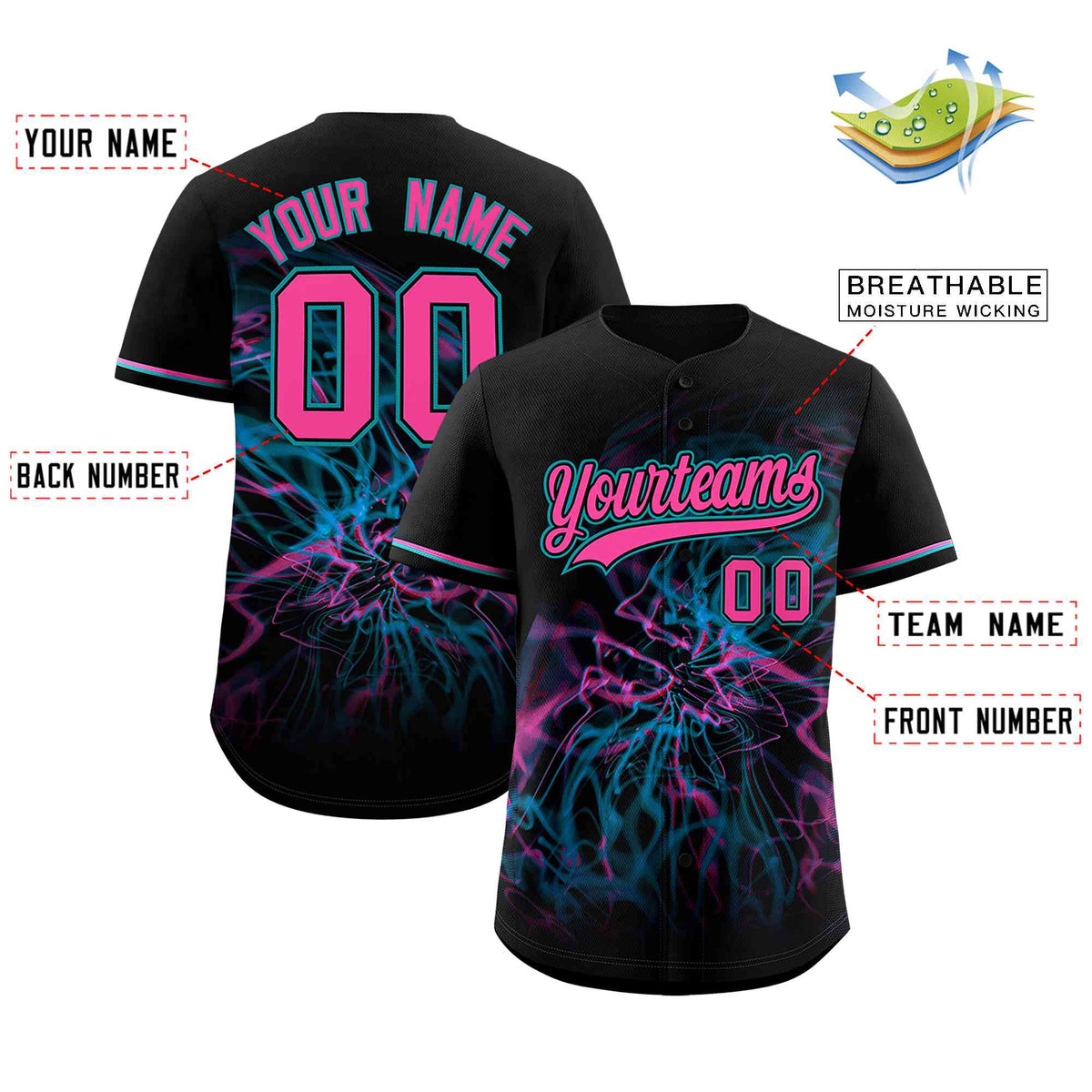 Custom Black Personalized Starburst Pattern Authentic Baseball Jersey| KXKSHOP